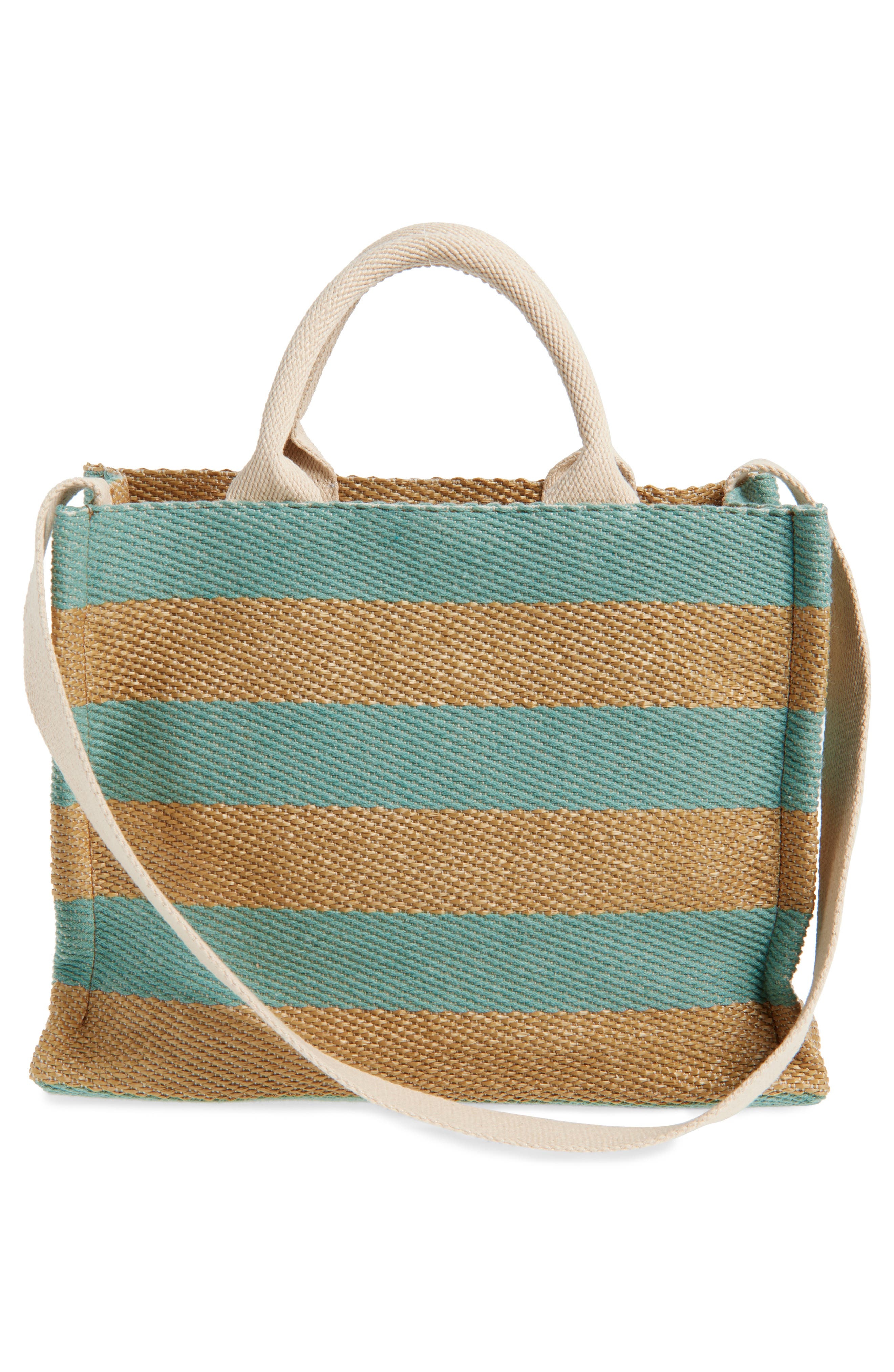 Marni Small Logo Stripe Woven Tote in Teal/Blue at Nordstrom - 4