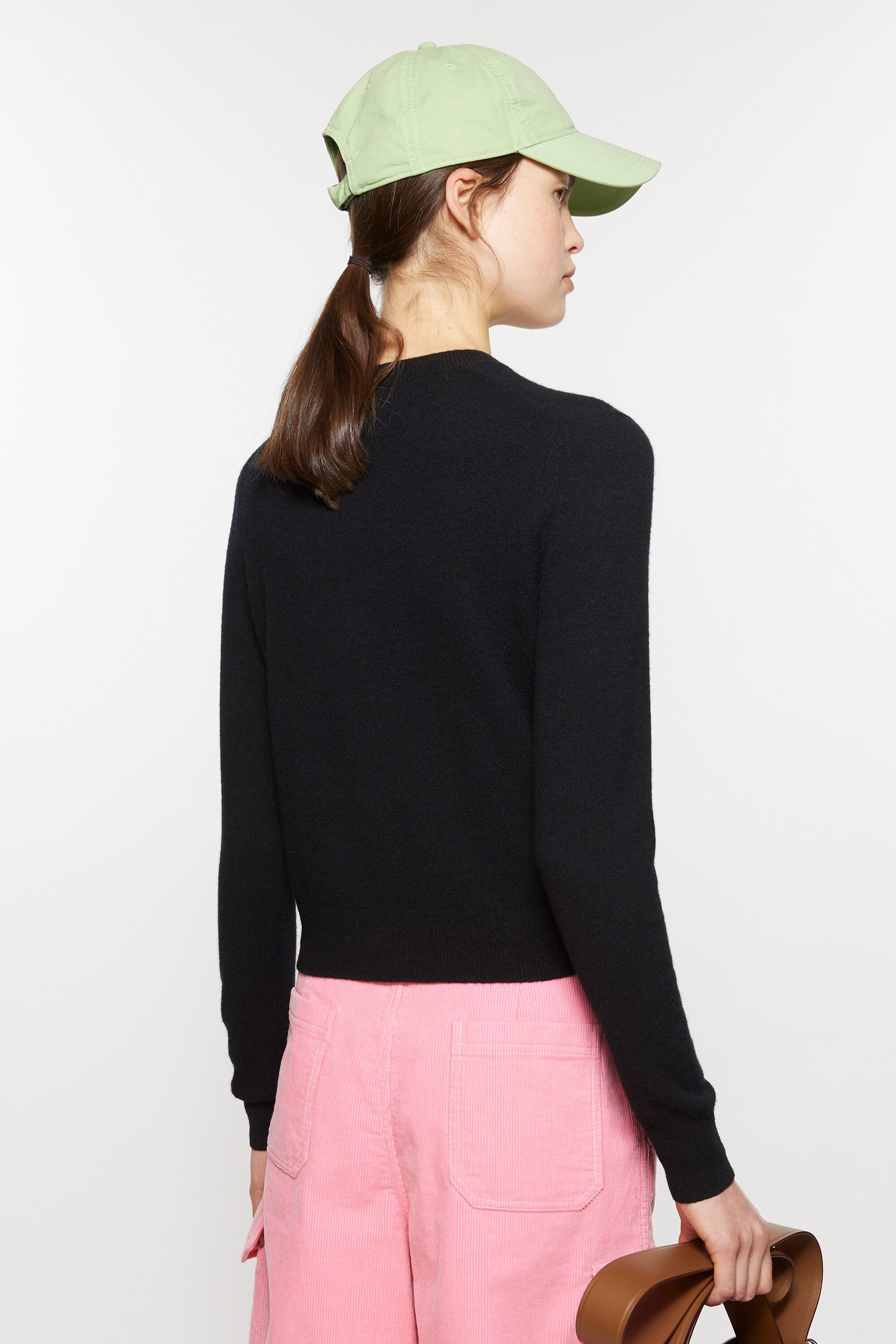 Wool crew neck cardigan - Black - 3