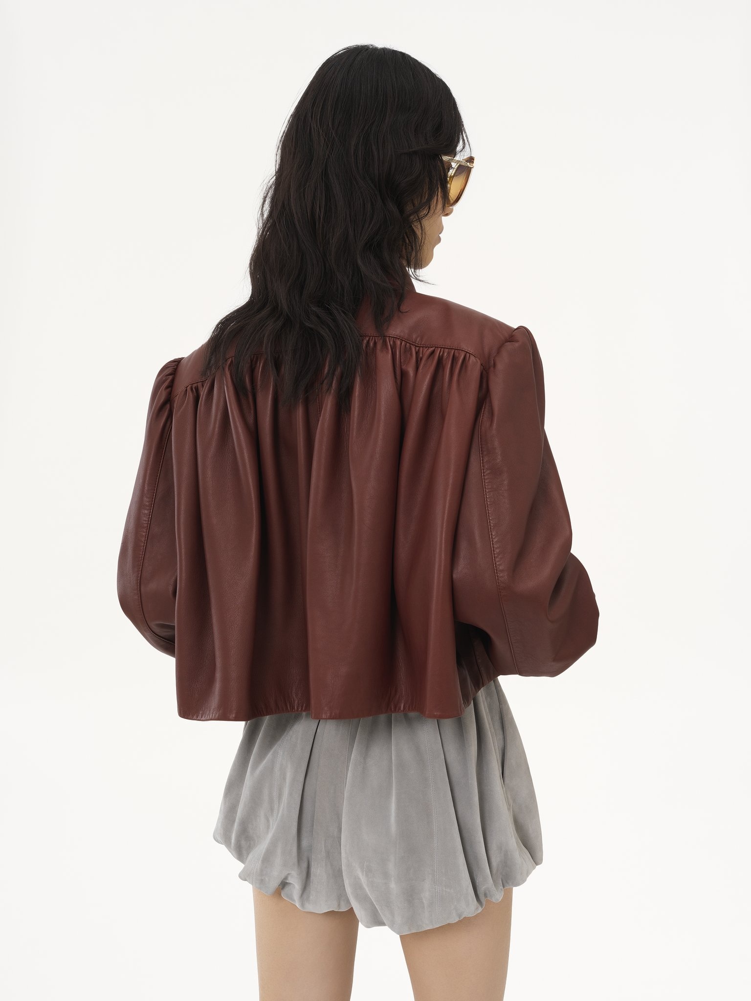 GATHERED BOULE JACKET IN LEATHER - 6