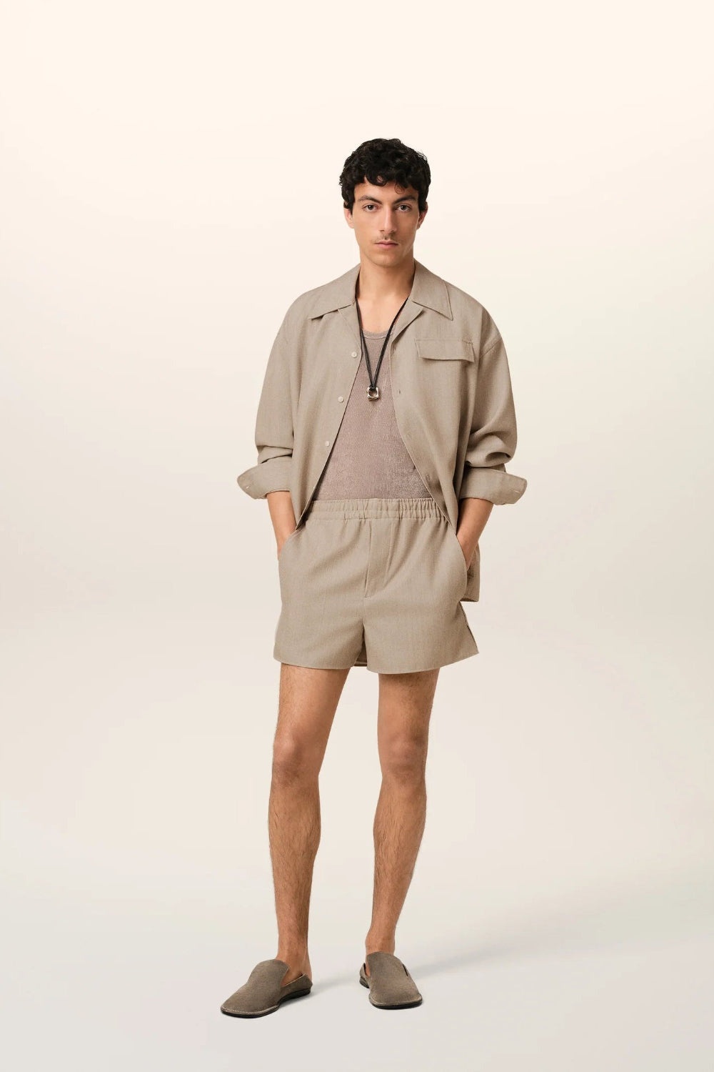 Beige Wool Elasticated Short - 2