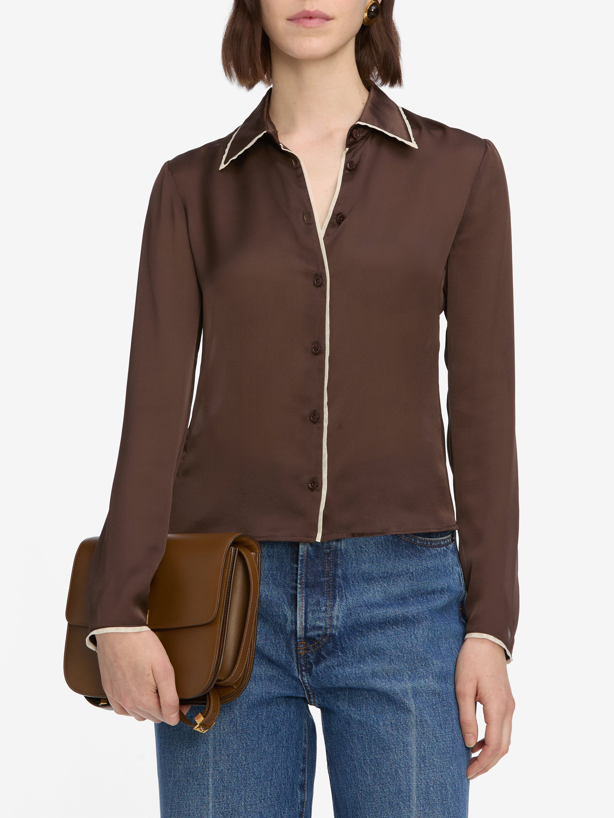 The Slim Essential Shirt in Coffee Multi - 3