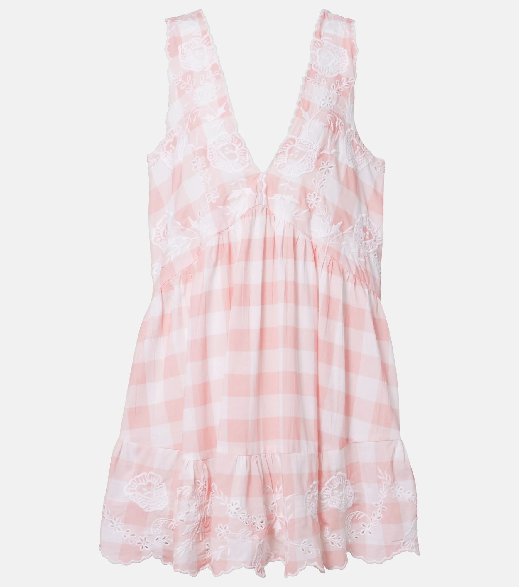 Broderie anglaise checked cotton poplin minidress - 1
