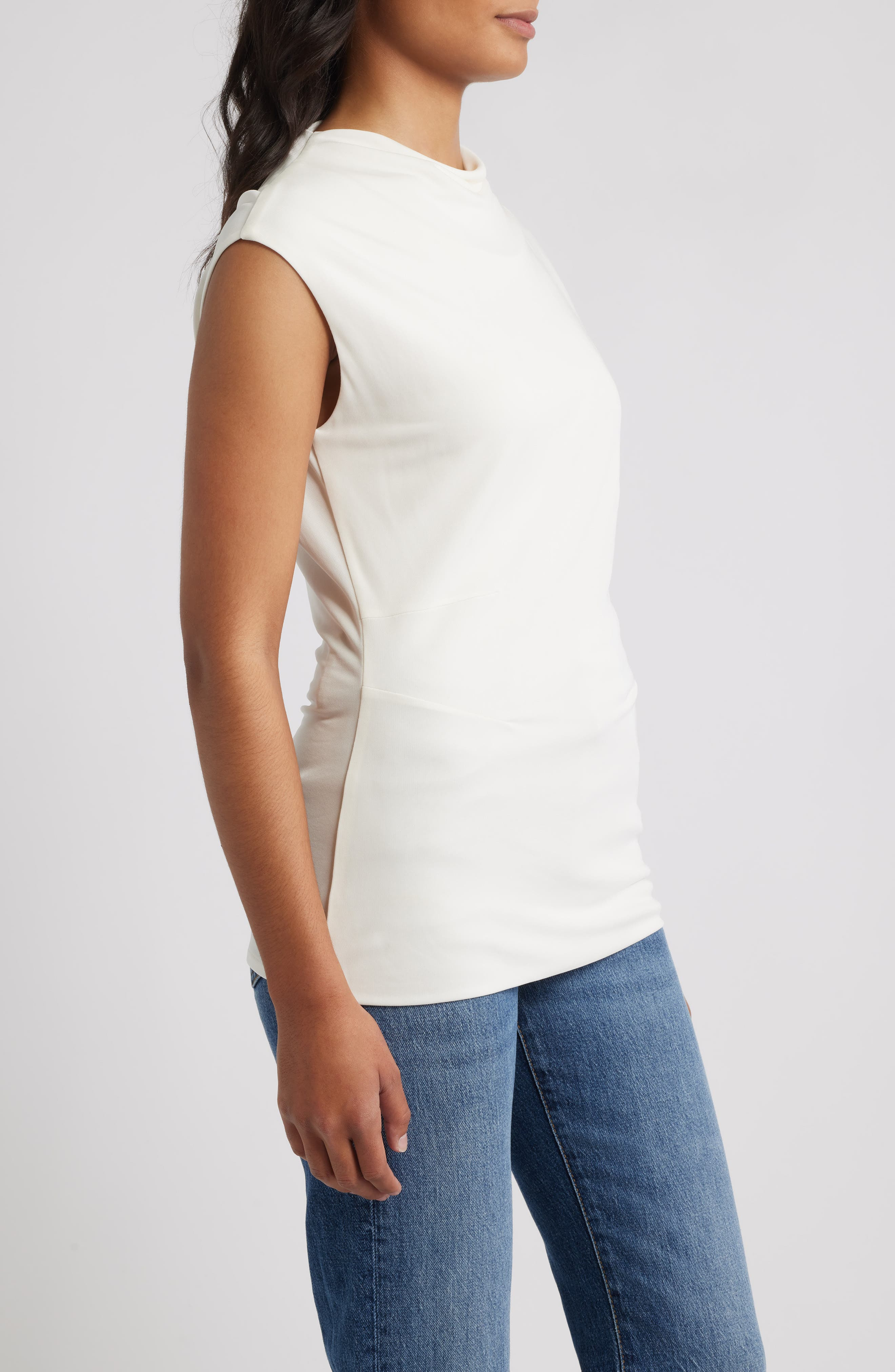 BOSS Elamma Cap Sleeve Top in Open White at Nordstrom - 3