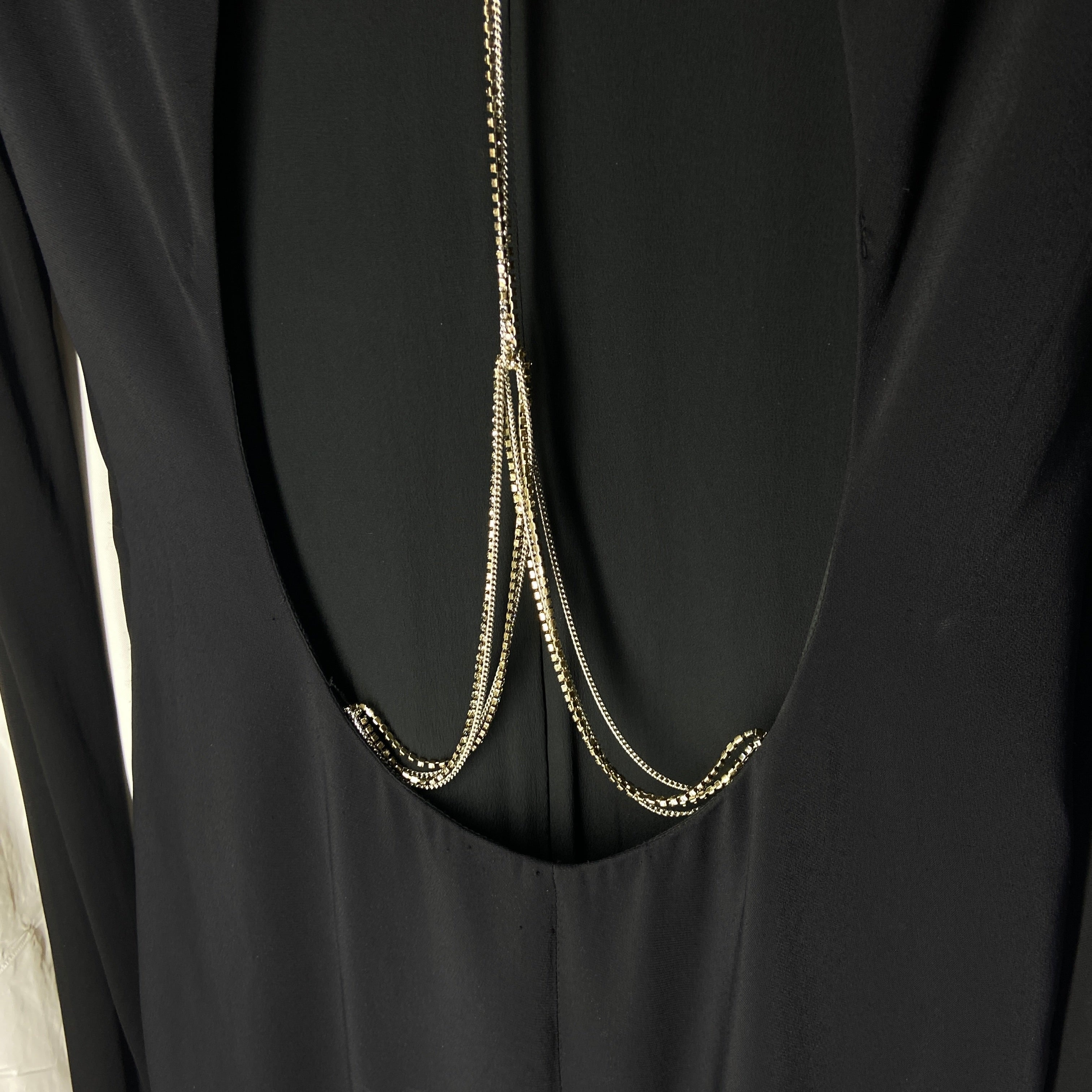 Versace plunging open back dress evening gown with gold crystal necklace and back chains 38 - 18