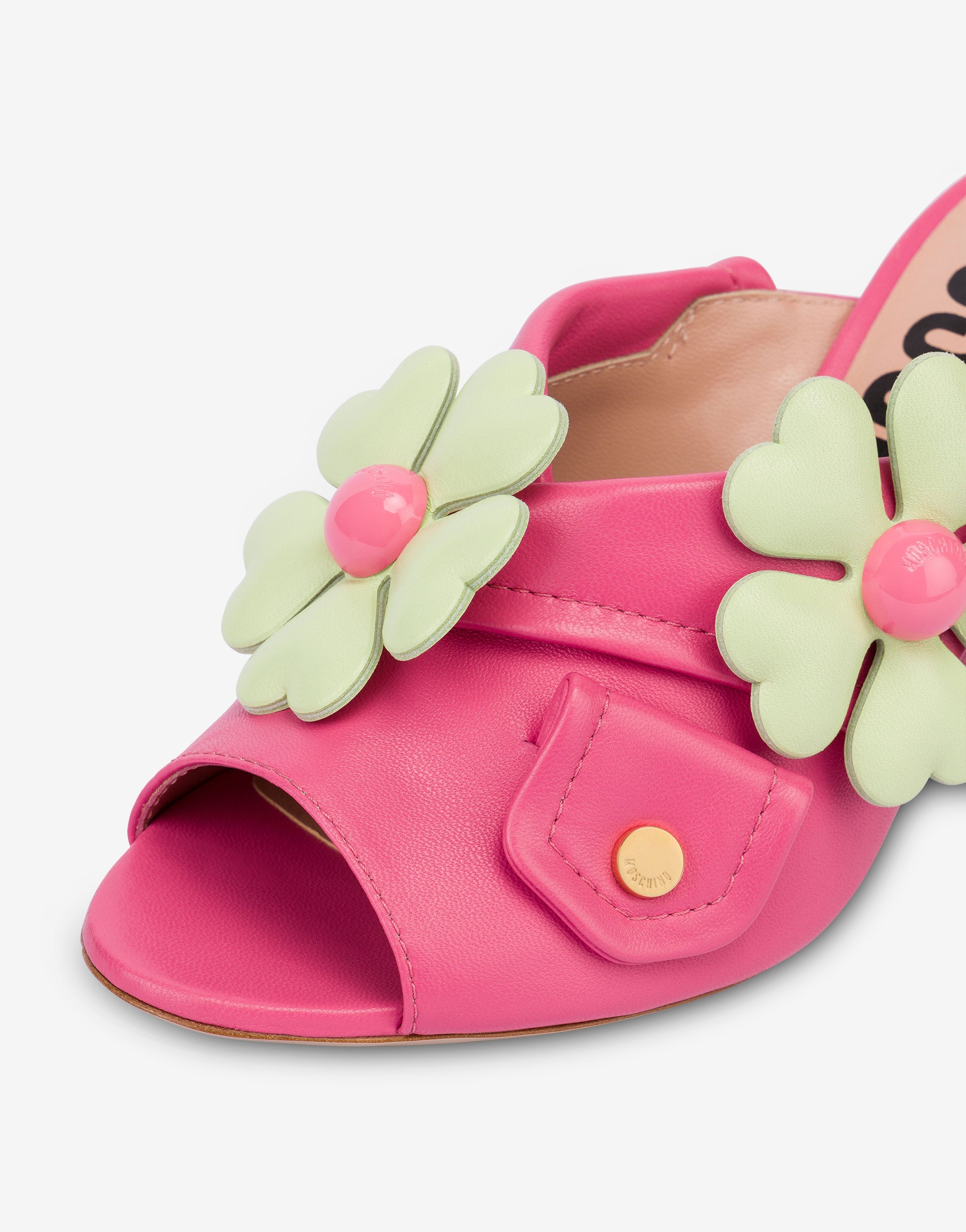NAPPA LEATHER HEART FLOWERS HIGH-HEELED MULES - 4