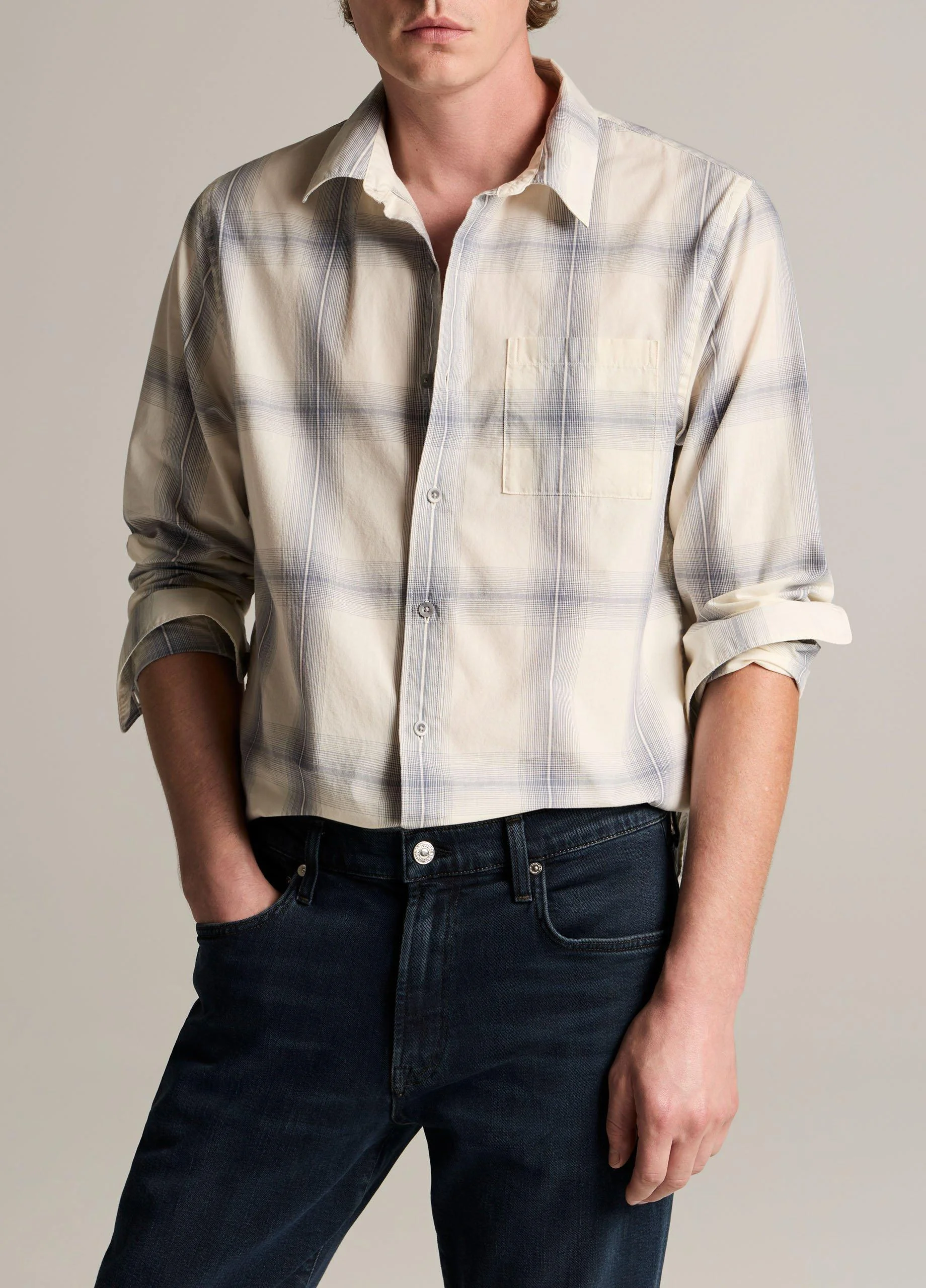Townes Plaid Cotton Button-Front Shirt - 1