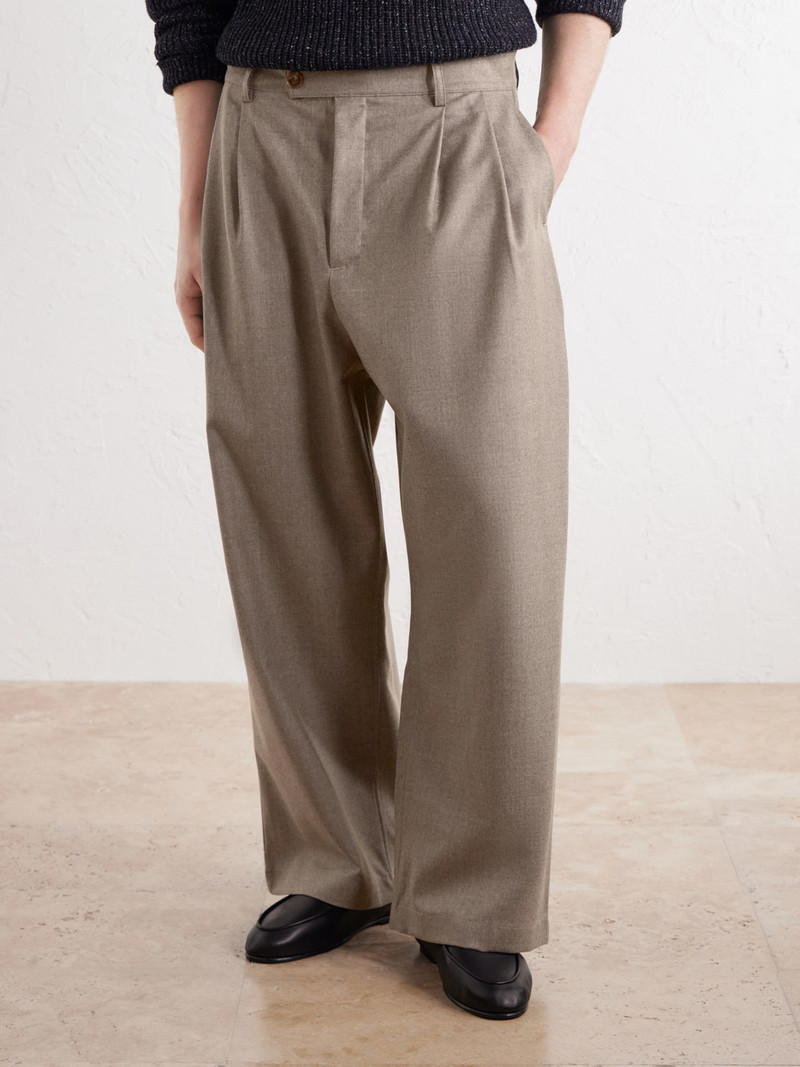 Yesa Wide-Leg Pleated Mélange Virgin Wool-Twill Trousers 3