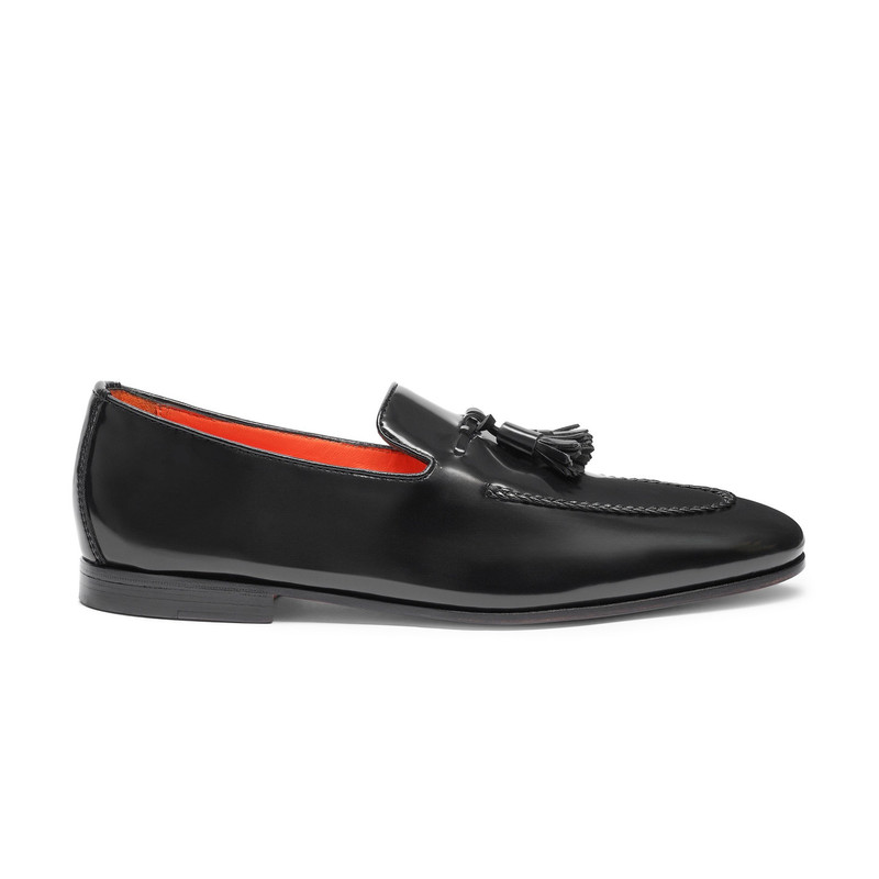 Men's black leather tassel loafer 1