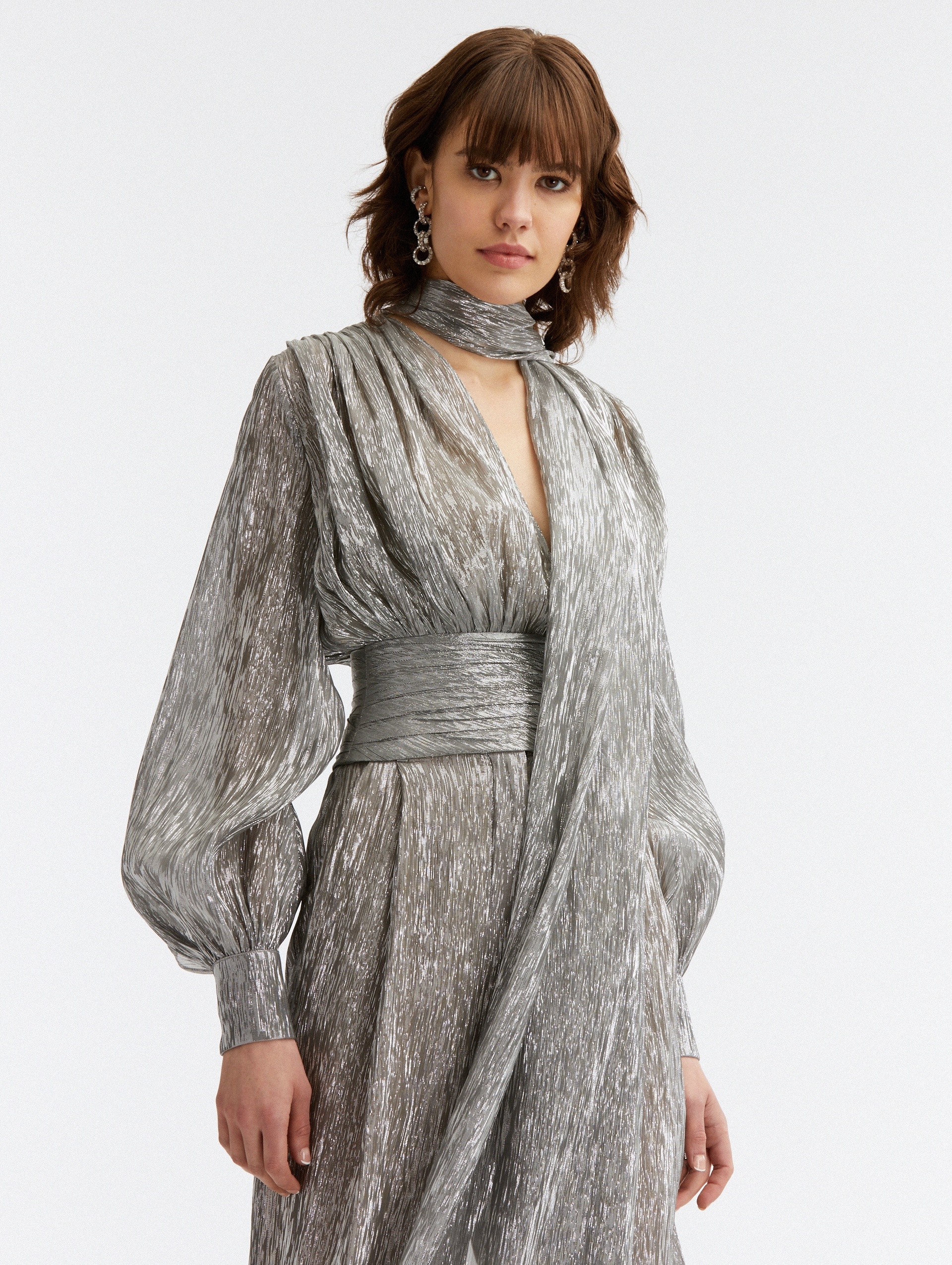 V-NECK LAME MOUSSELINE JUMPSUIT - 3