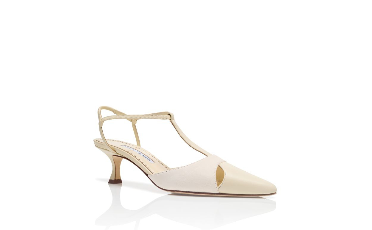 Light Cream Nappa Leather T-Bar Pumps - 3