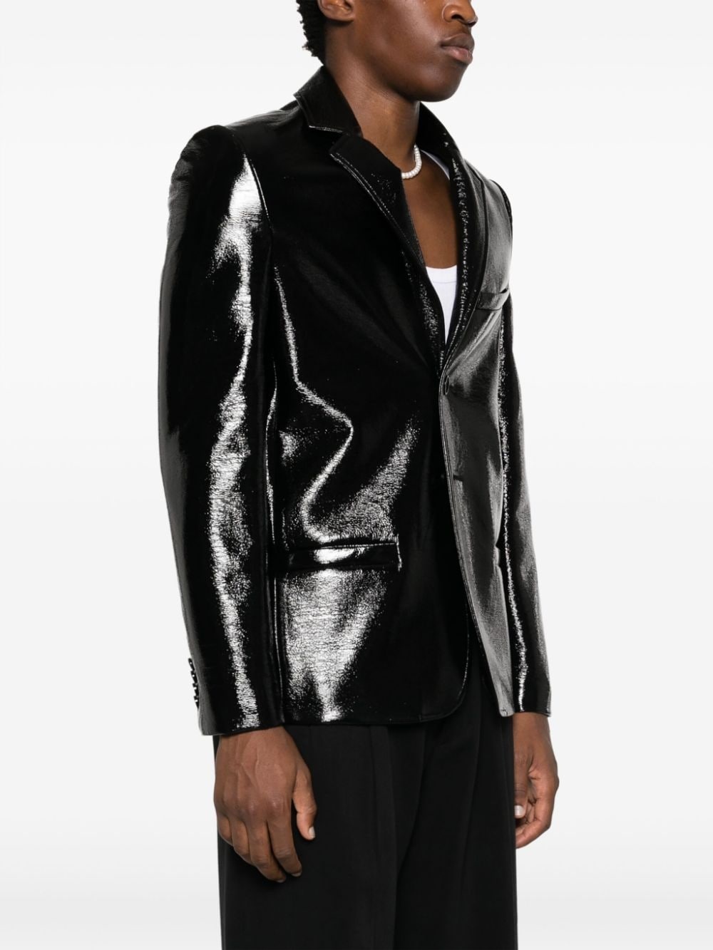 zip-detail patent-finish blazer - 3