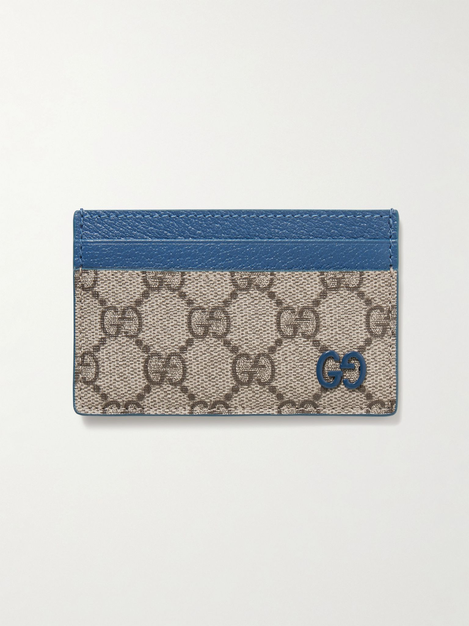 GG Supreme Monogrammed Coated-Canvas and Full-Grain Leather Cardholder Brown - 1