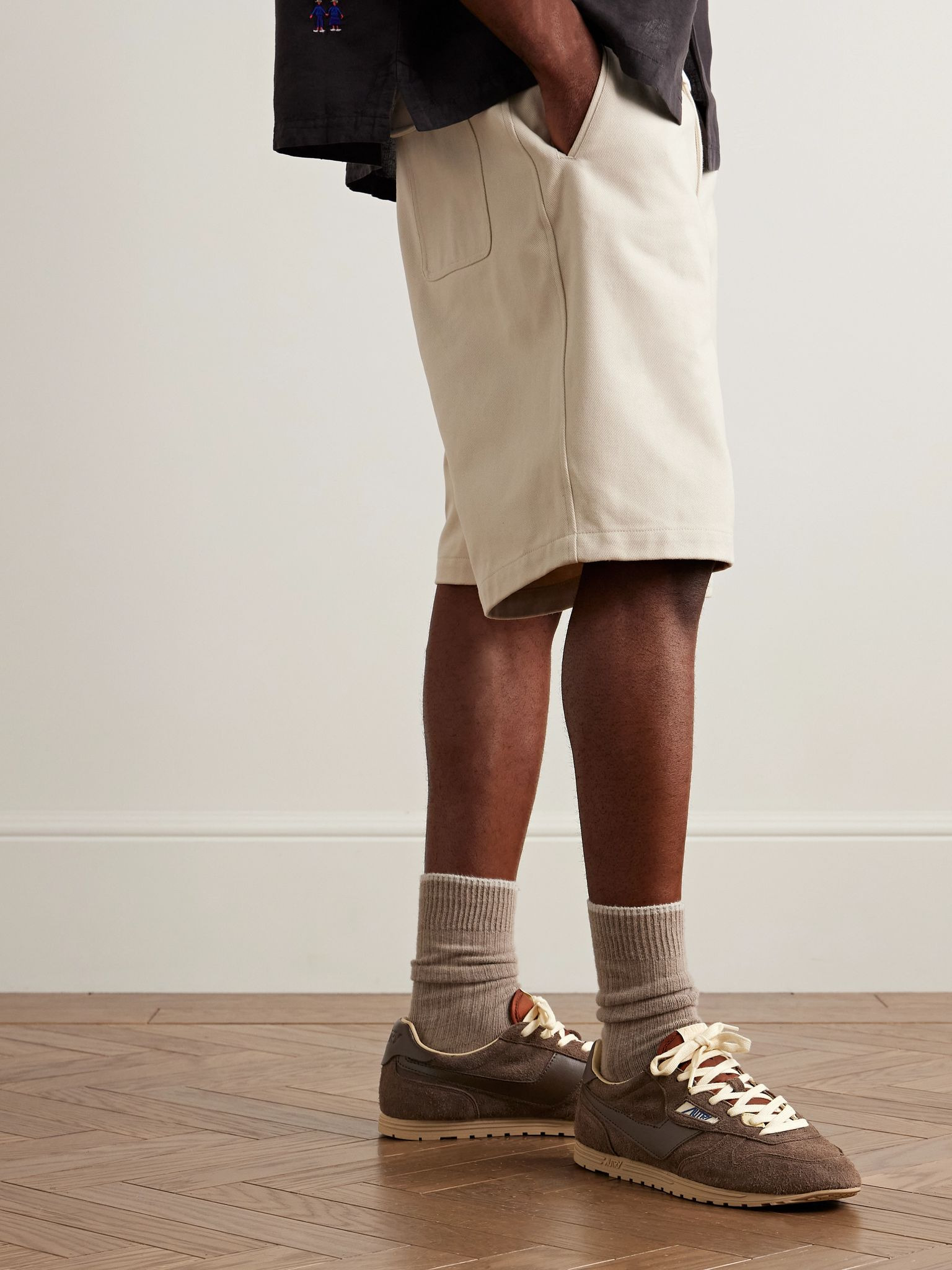 Windspin Low Leather-Trimmed Brushed-Suede Sneakers Dark brown - 2