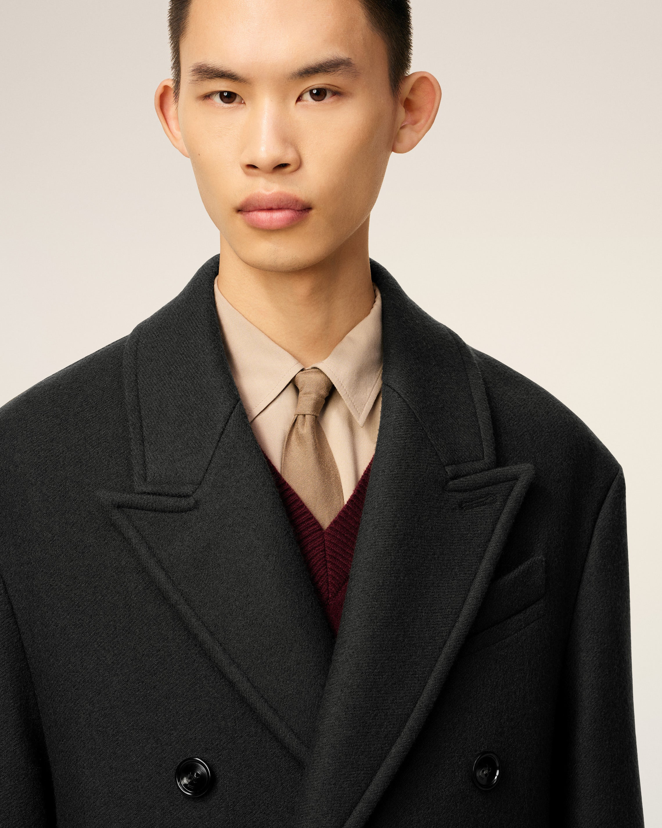 BLACK WOOL DOUBLE BREASTED LONG COAT - 4