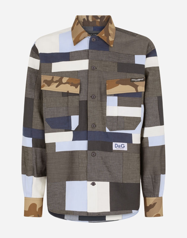 Cotton and linen patchwork shirt with patch - 3