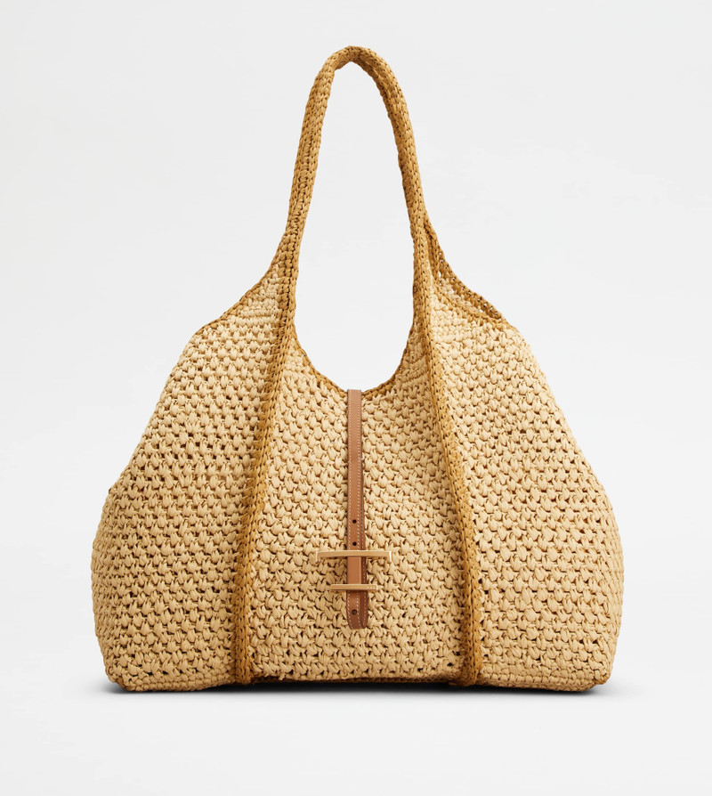 T TIMELESS SHOPPING BAG IN RAFFIA LARGE - NATURAL, BROWN 1