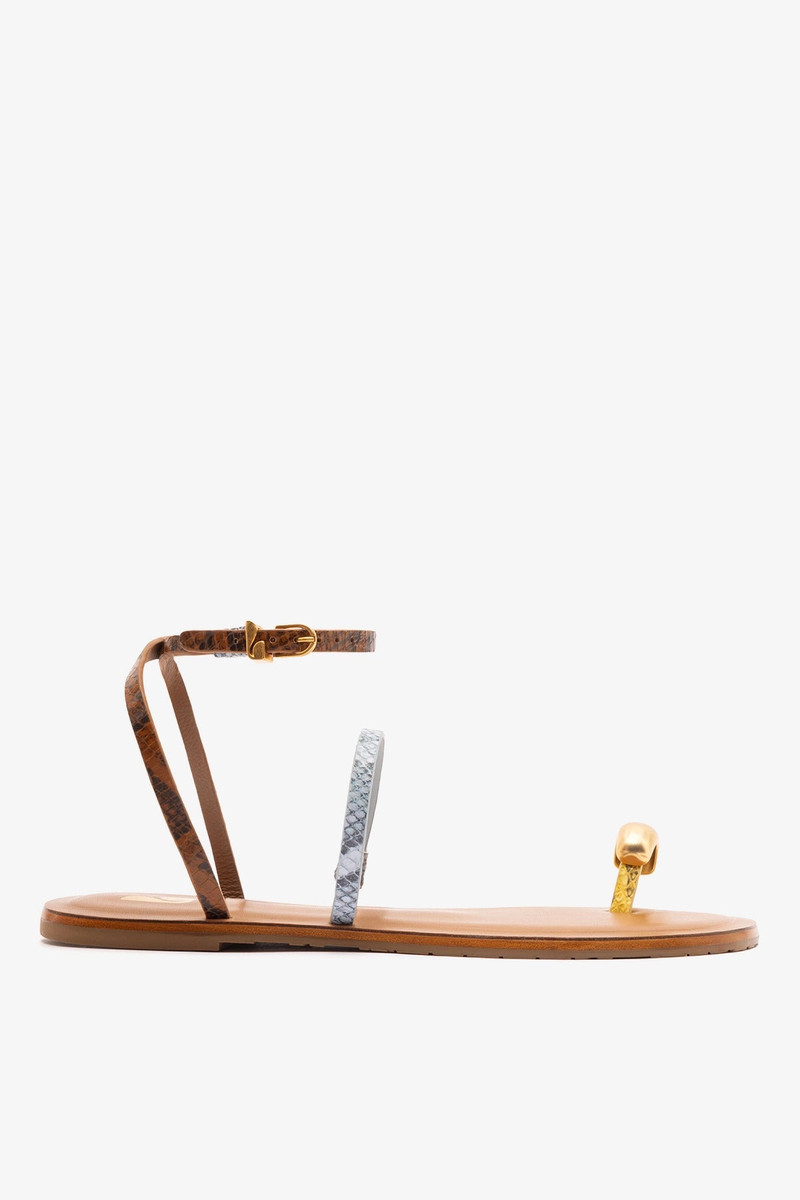 Biarritz Flat Sandal In Lemonade, Maya and Oud Python Embossed Leather 1