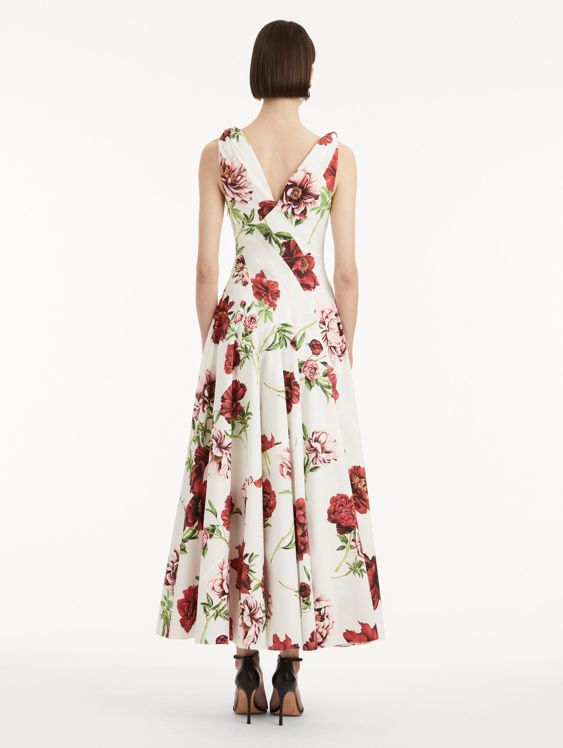 PEONY COTTON POPLIN V-NECK DRESS - 3