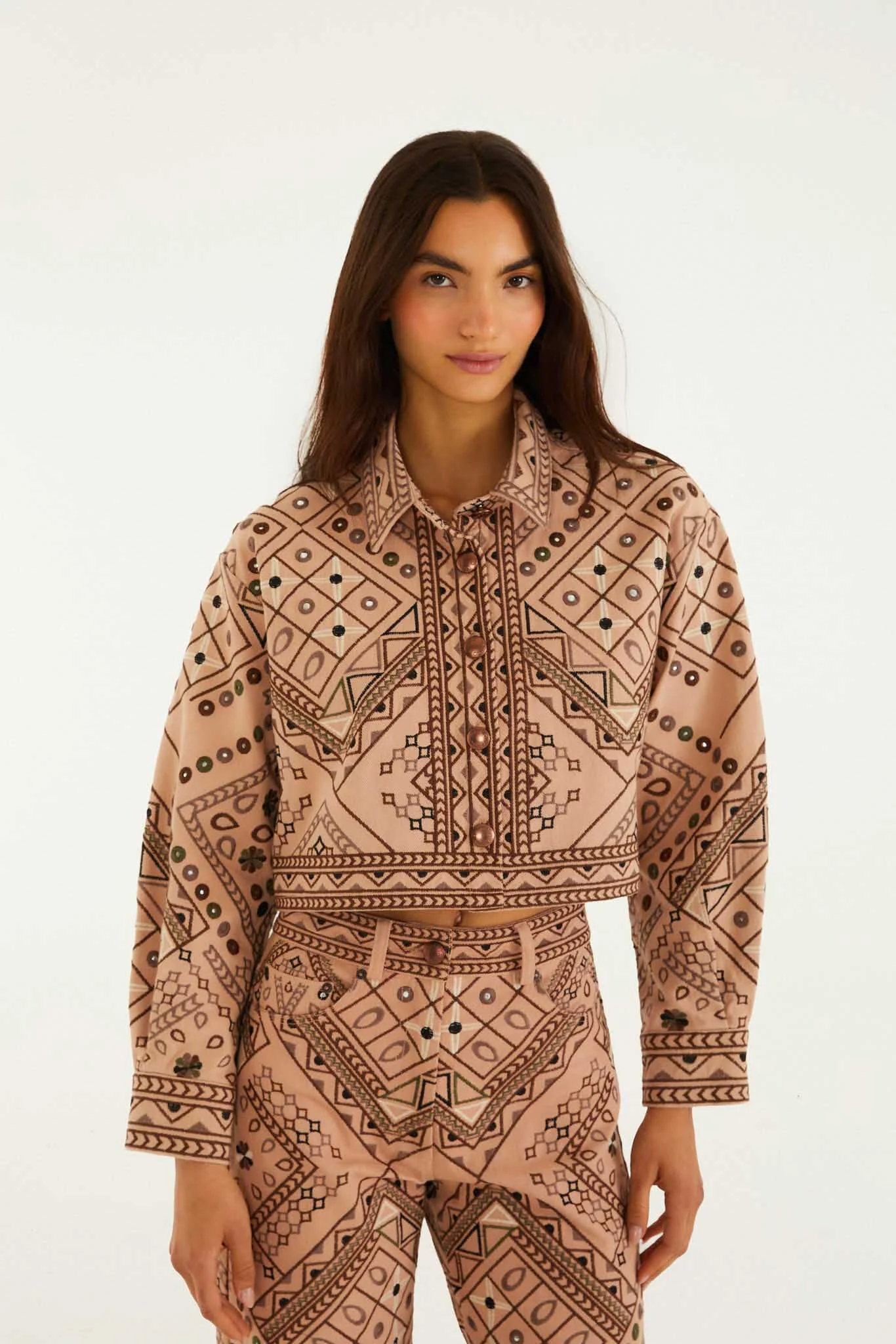 Beige Cosmopolitan Collared Crop Jacket - 1