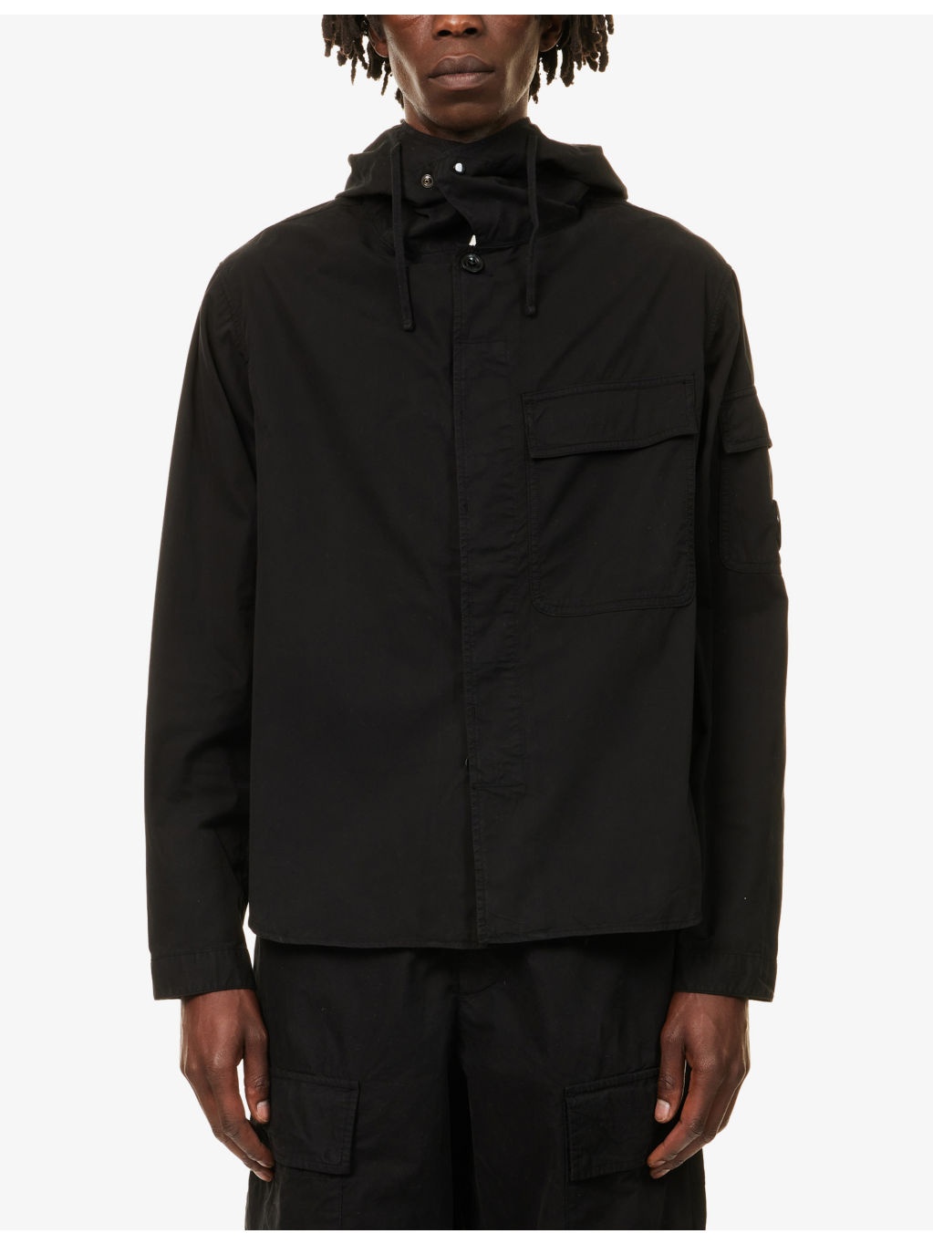 Hooded Lens-Patch Cotton Overshirt - 3