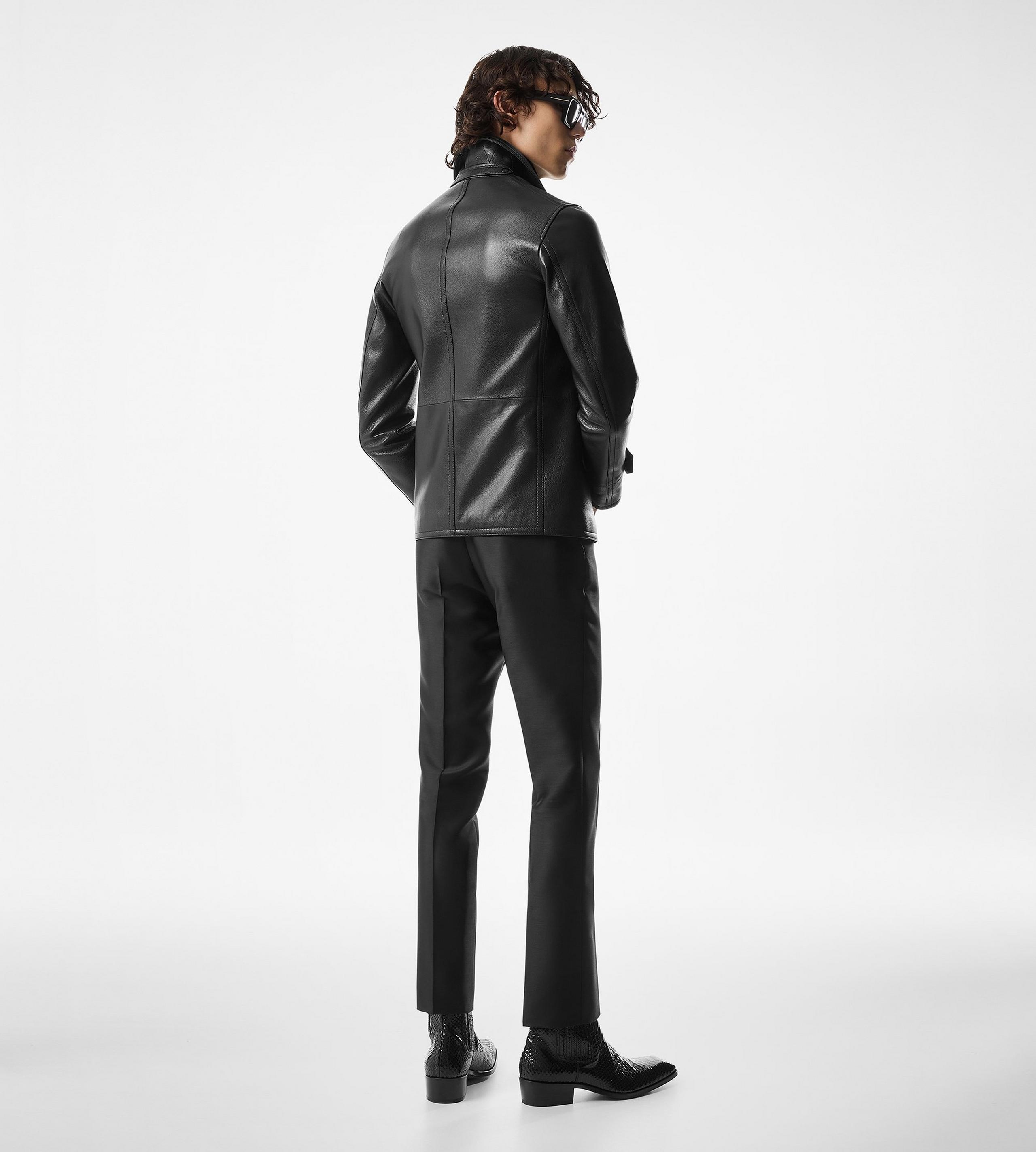 GRAIN LEATHER PEACOAT - 3