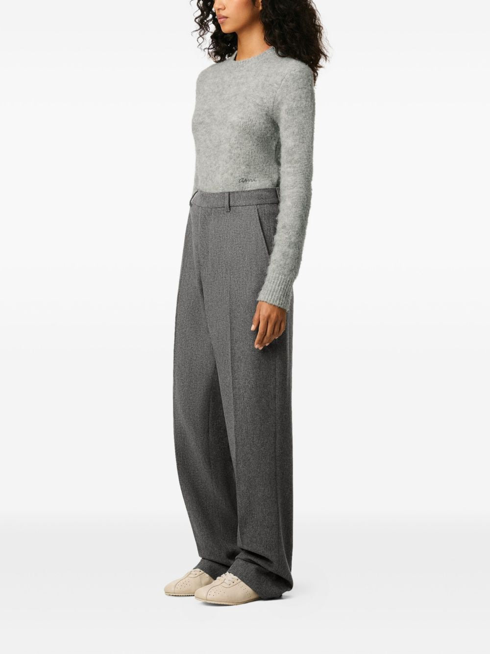 Ami Paris Women Wide-Leg Wool Trousers - 3