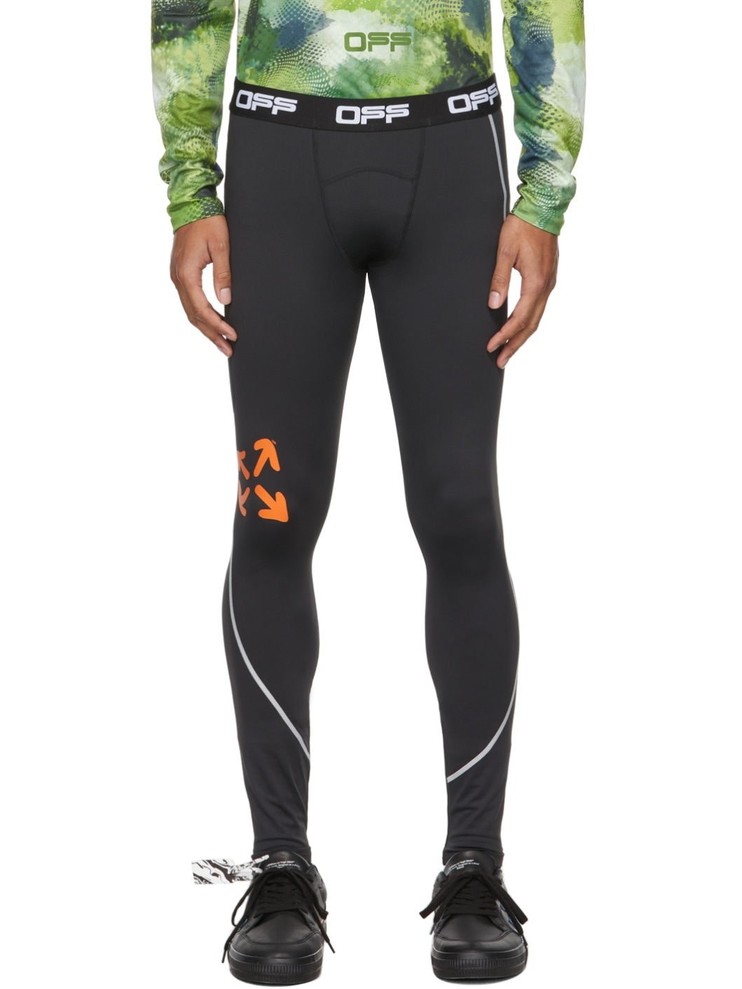 Black & Orange Active Logo Reflective Compression Tights - 1