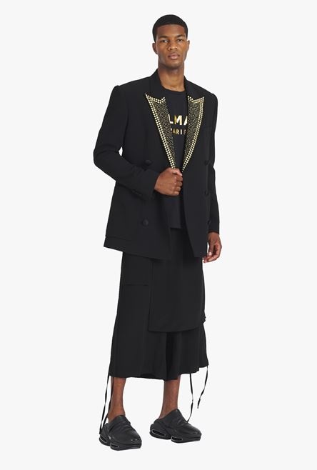 Black eco-designed blazer with gold-tone studded embroidery - 2