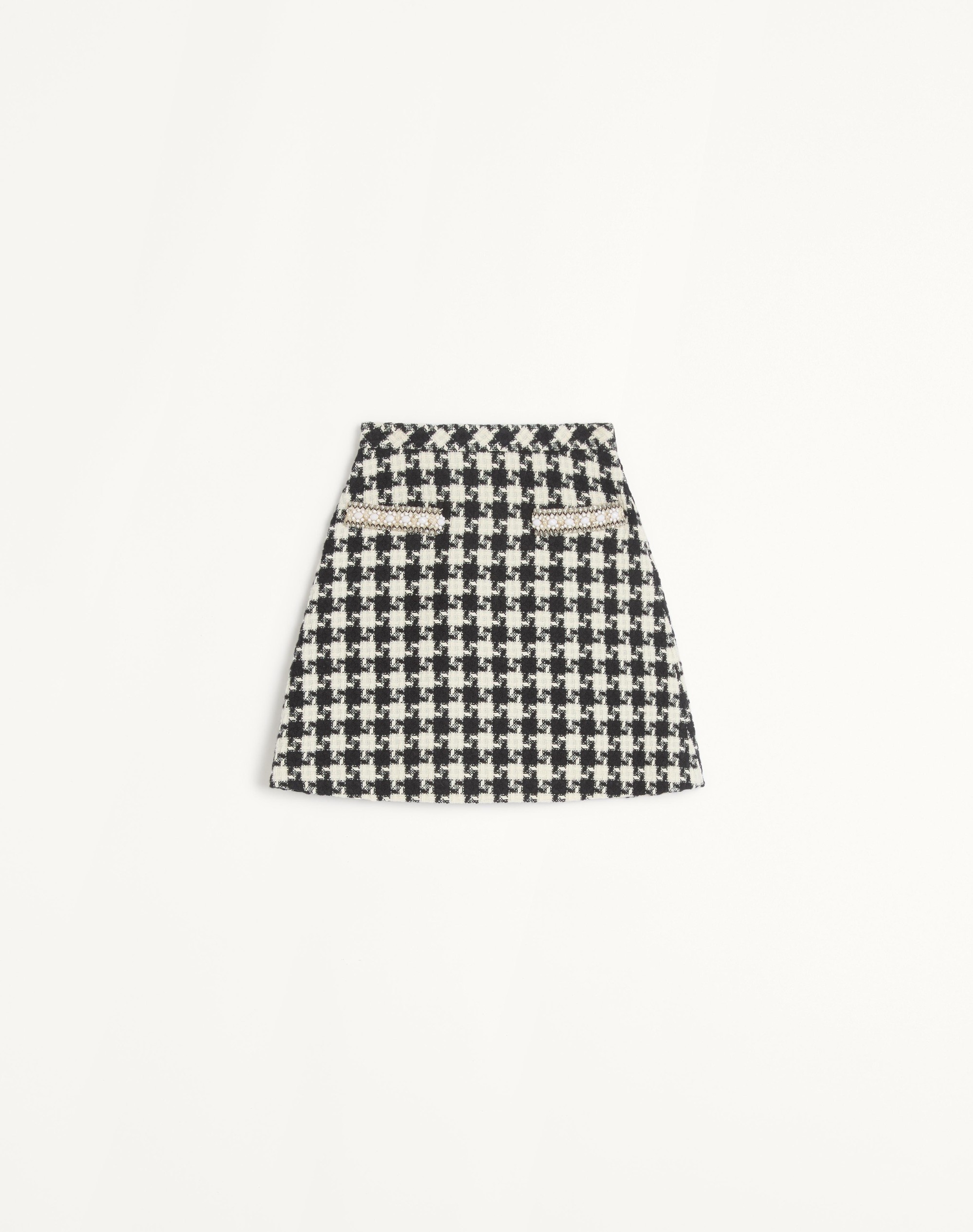 EMBROIDERED DAMIER LIGHT TWEED SKIRT - 1