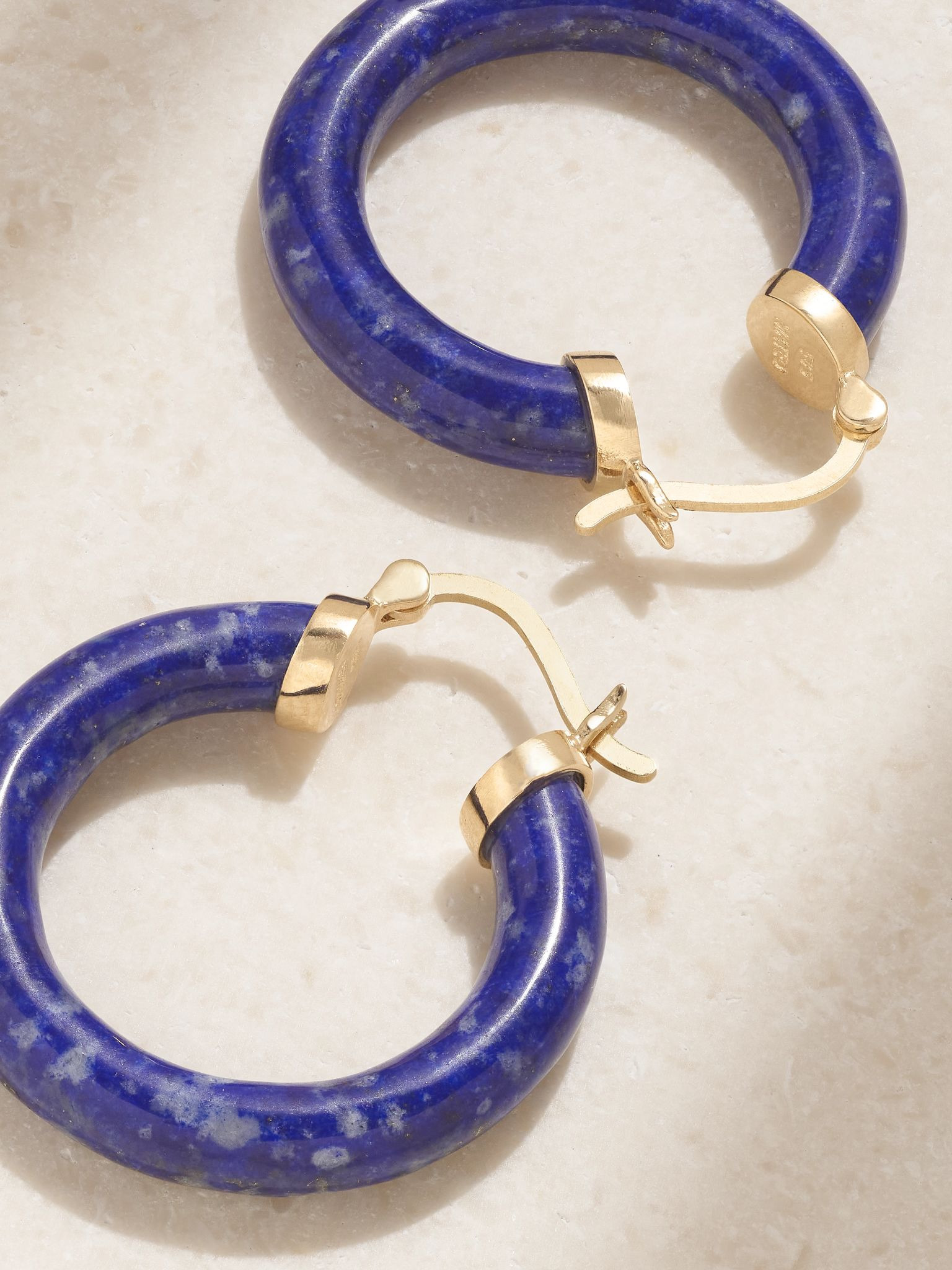14-karat gold lapis lazuli hoop earrings Blue - 3
