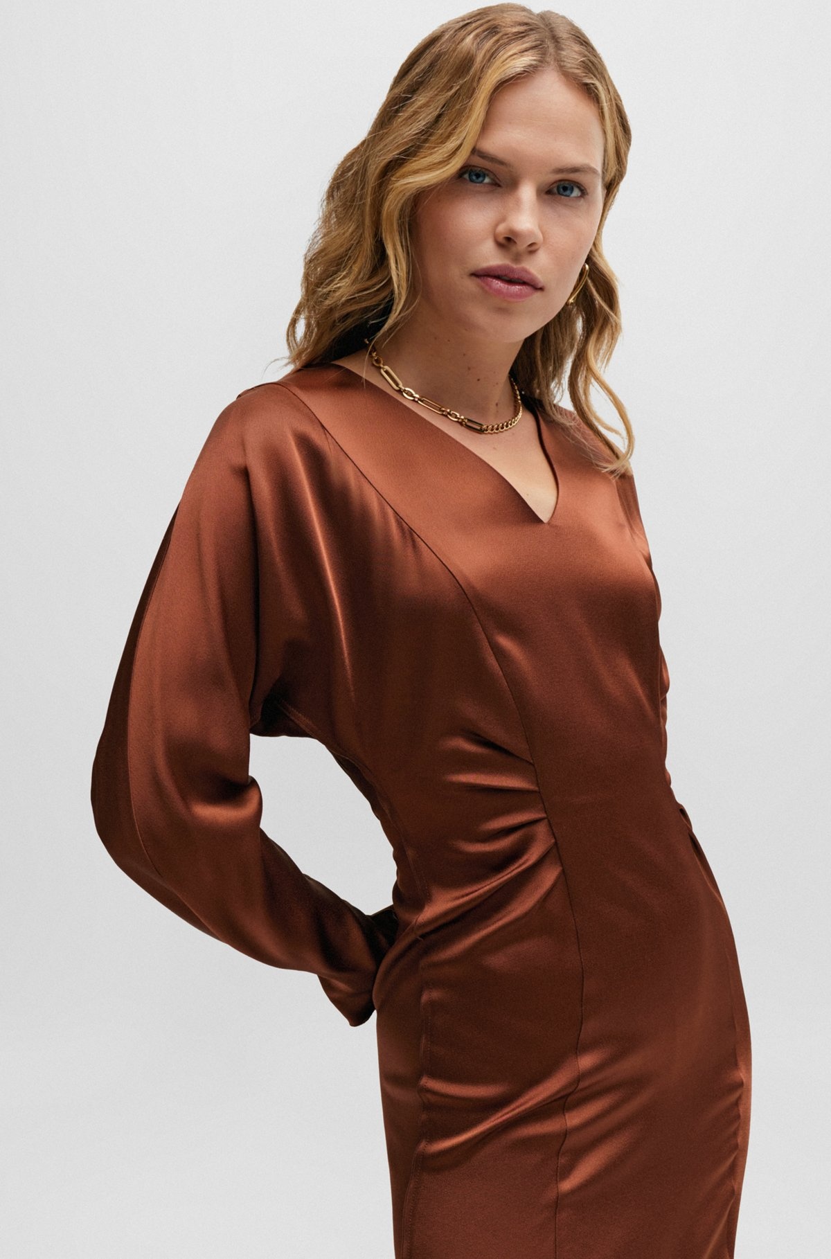 GATHERED-DETAIL REGULAR-FIT DRESS IN SOFT SATIN - 6