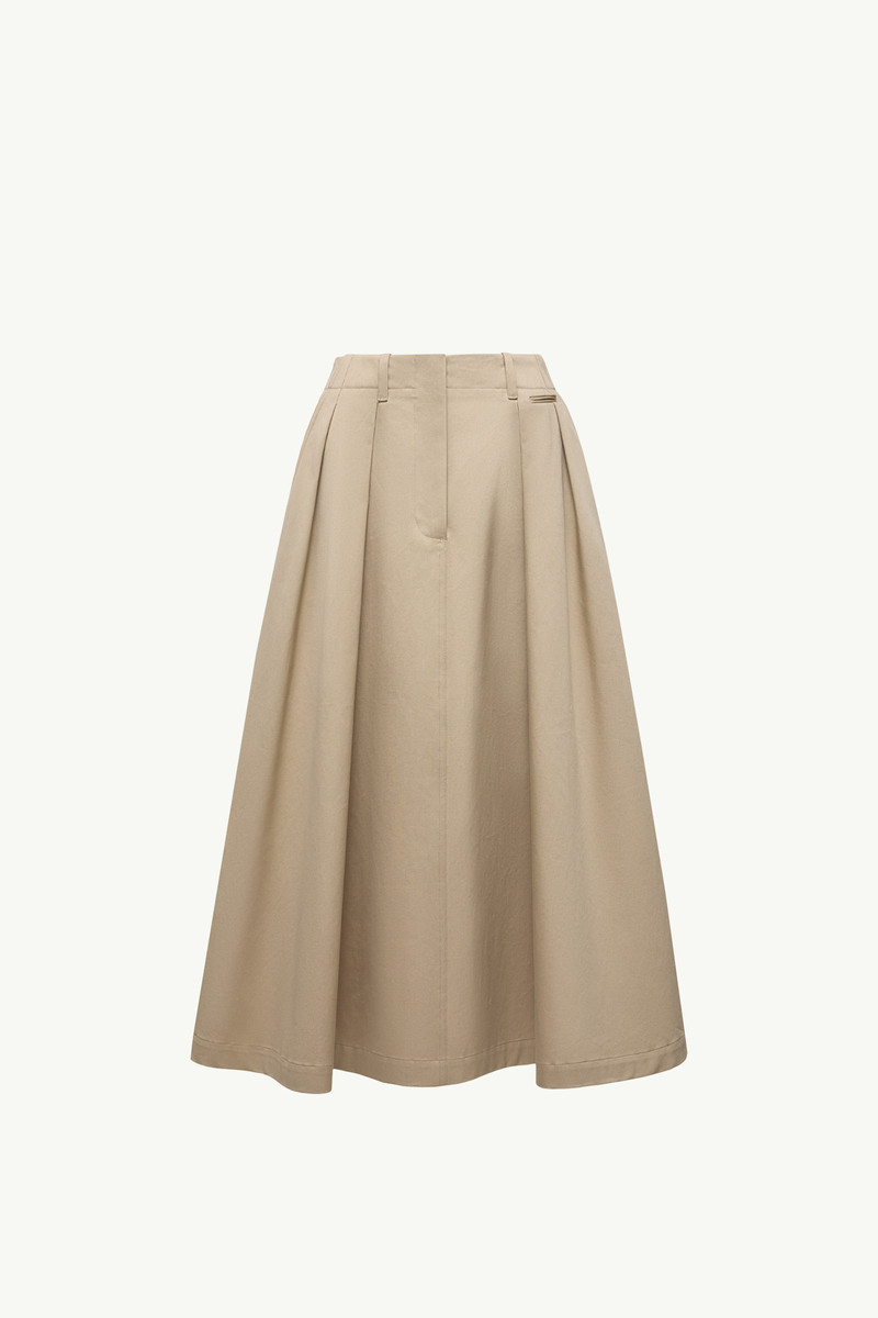 Logo Label Cotton Gabardine Midi Skirt 1