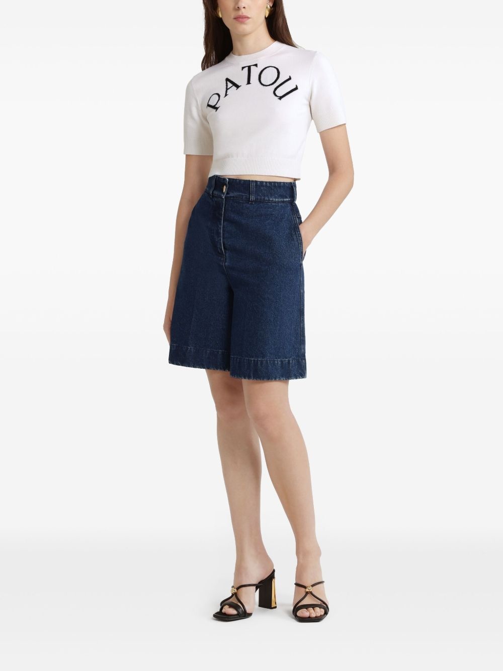logo-jacquard cropped T-shirt - 2
