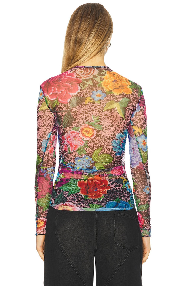 AREA Crystal Embellished Printed Tulle Long Sleeve Top outlook