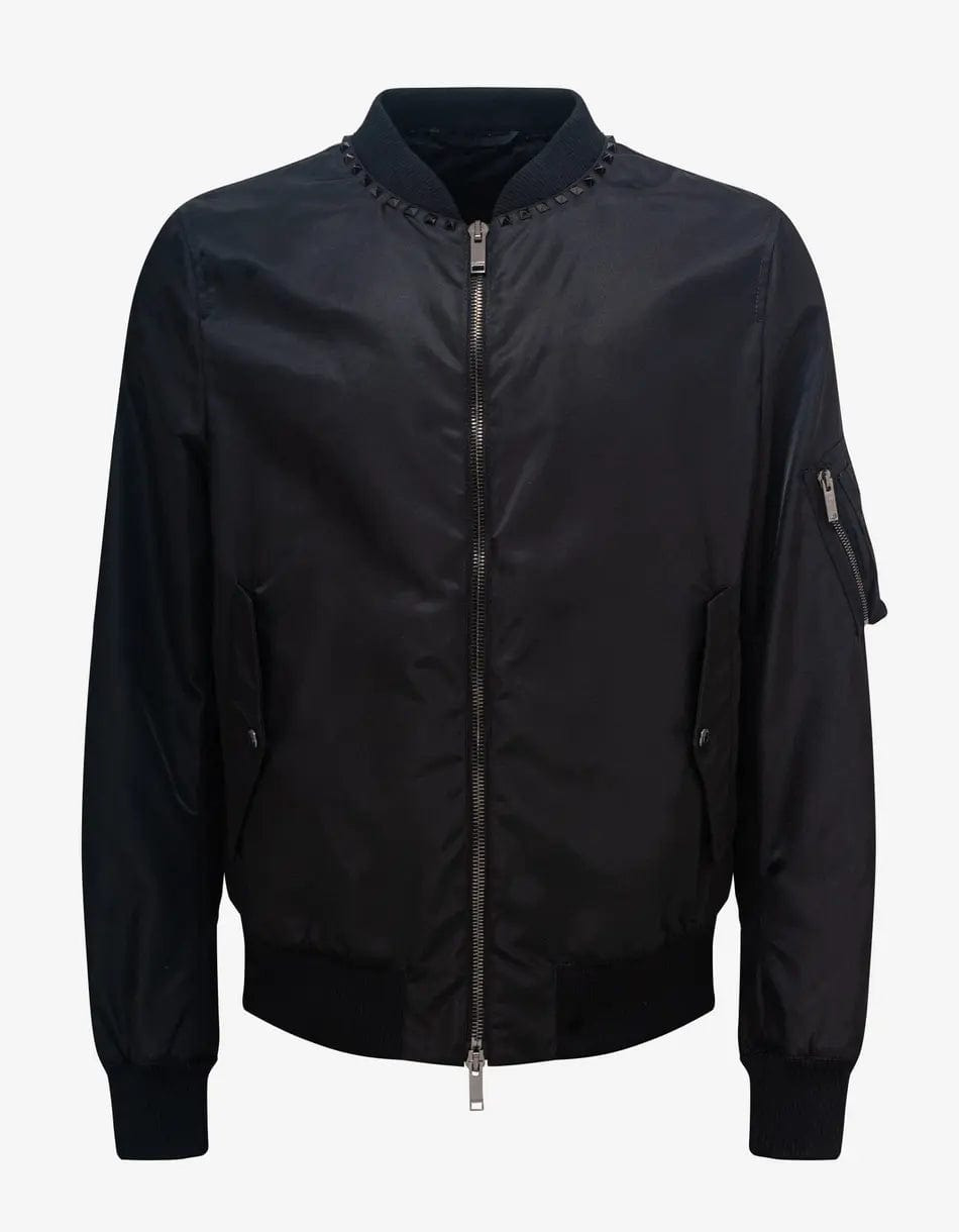 Valentino Black Untitled Stud Bomber Jacket - 1