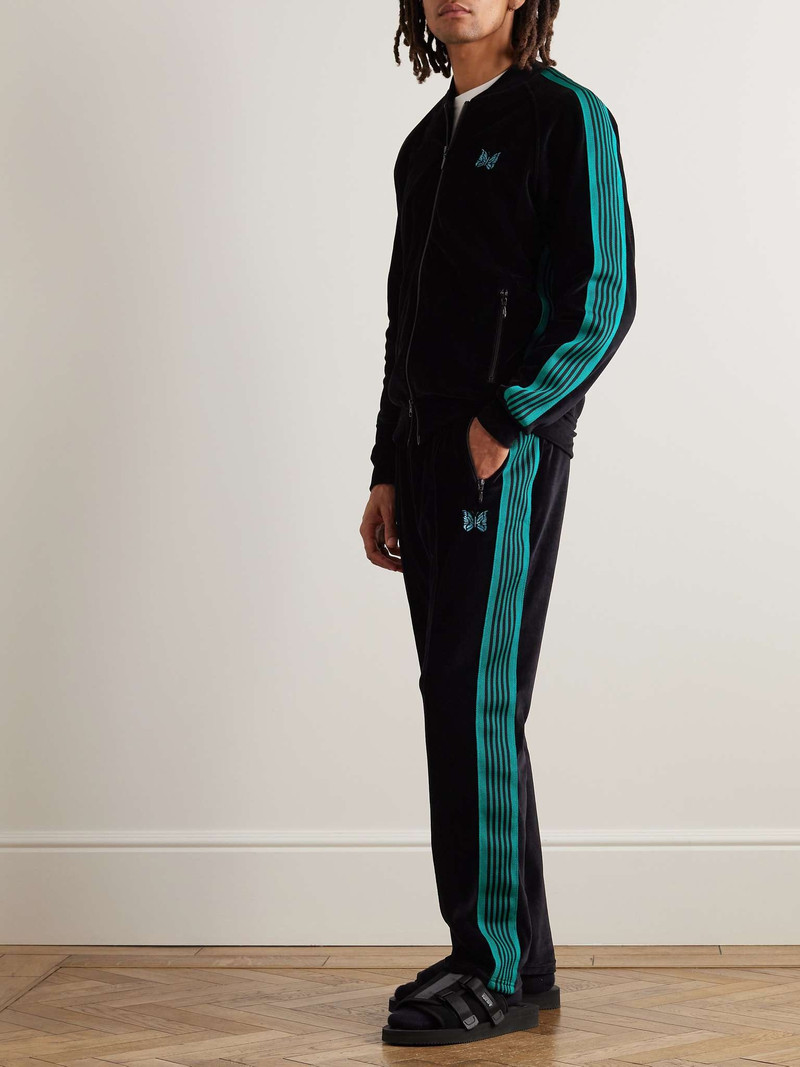 NEEDLES Webbing-Trimmed Logo-Embroidered Cotton-Blend Velour Track Pants outlook