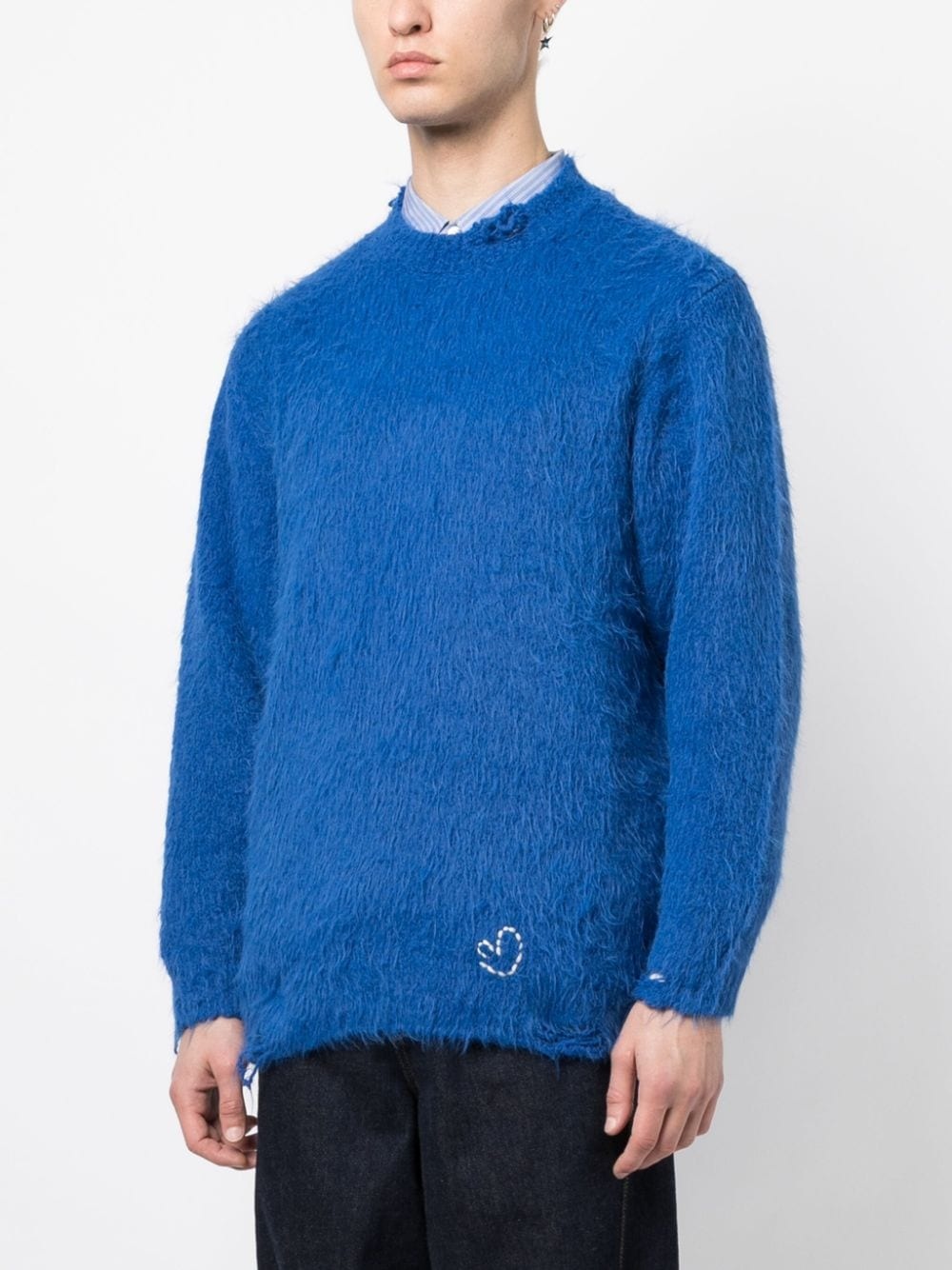 textured distressed crew-neck jumper - 3