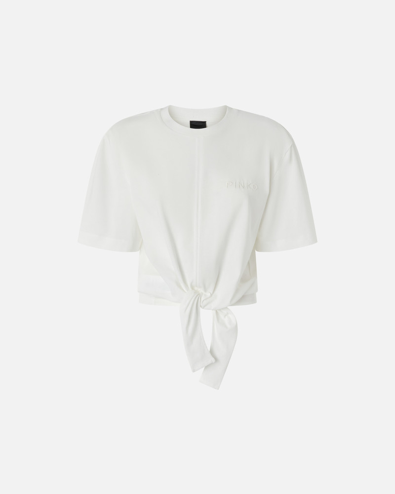 CROPPED T-SHIRT WITH FRONT KNOT DETAIL - 1