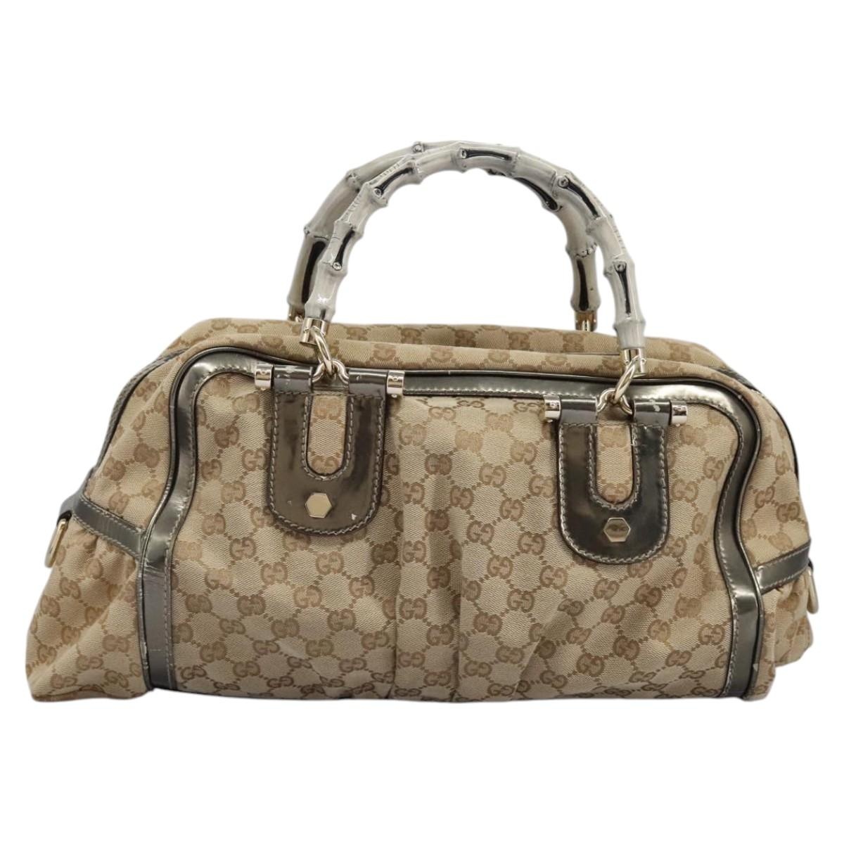GUCCI Bamboo GG Canvas Hand Bag Beige - 2