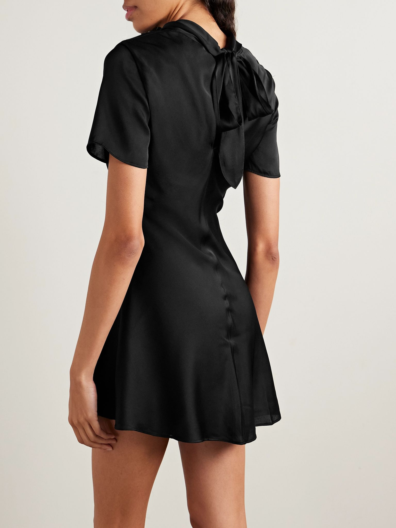 Iris draped silk-blend satin mini dress Black - 3