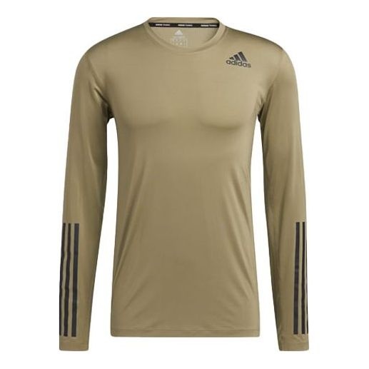 Men's adidas Logo Sports Gym Long Sleeves Green T-Shirt H08804 - 1