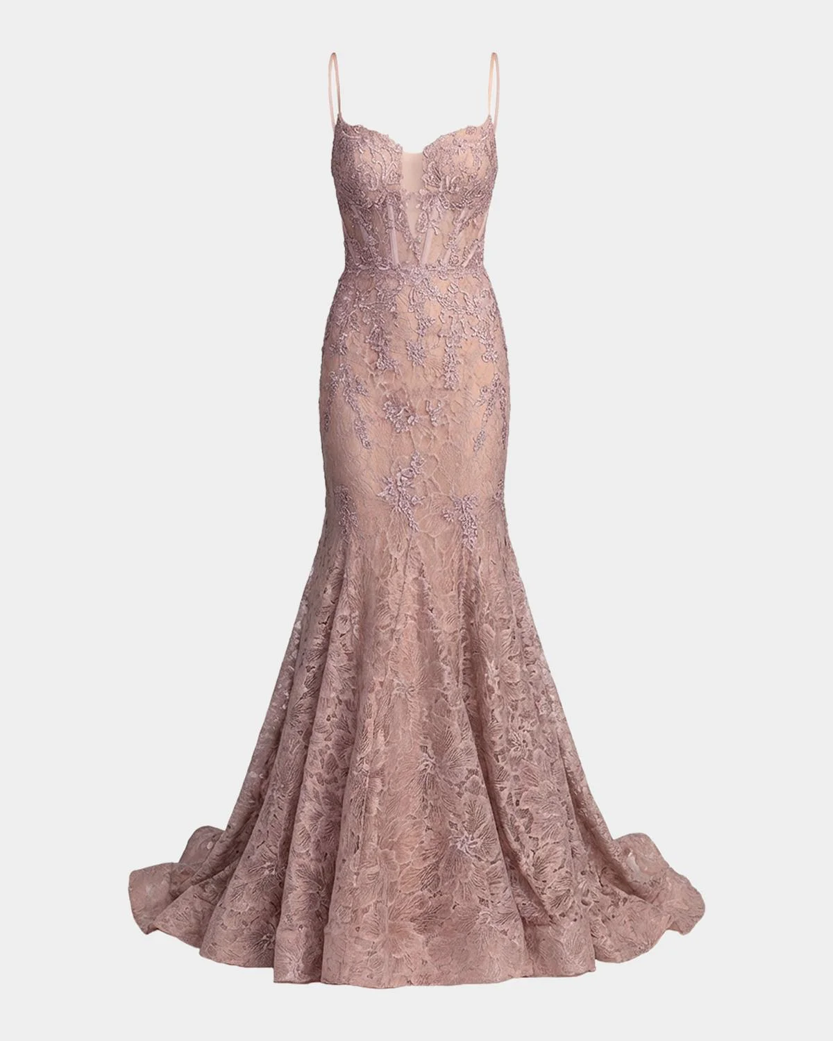 Embroidered Lace Bustier Mermaid Gown - 1