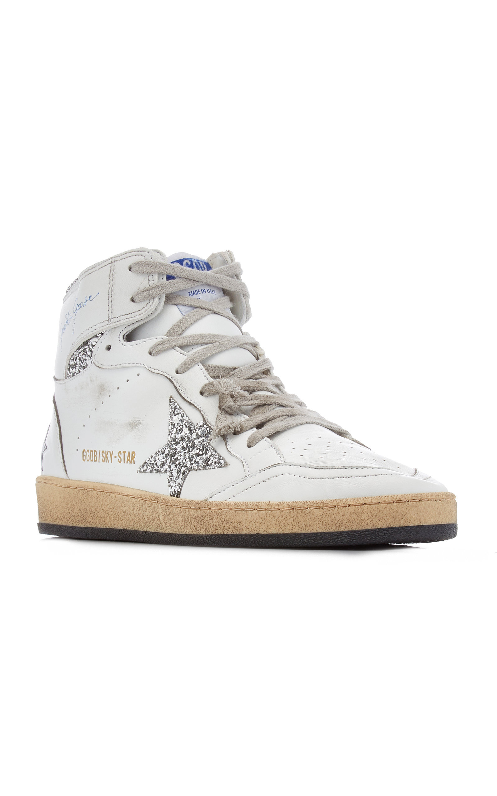 Sky Star Glitter-Embellished Leather Sneakers white - 5