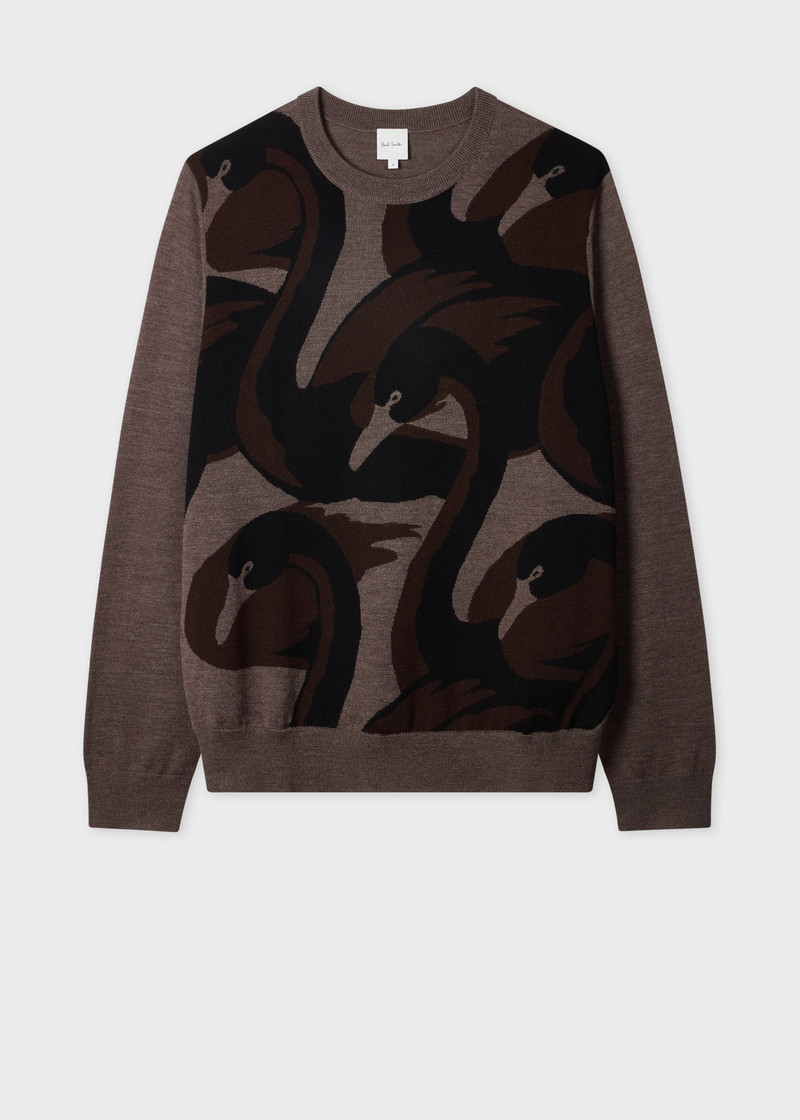 Grey and Brown Merino-Silk 'Swan' Sweater 1