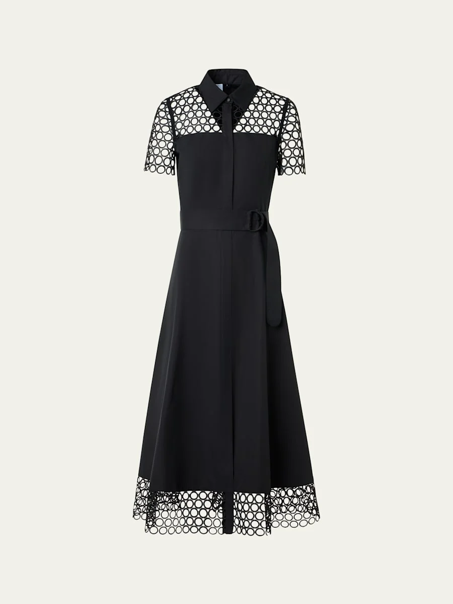 Dot Eyelet Short-Sleeve Cotton Poplin Midi Shirtdress - 1
