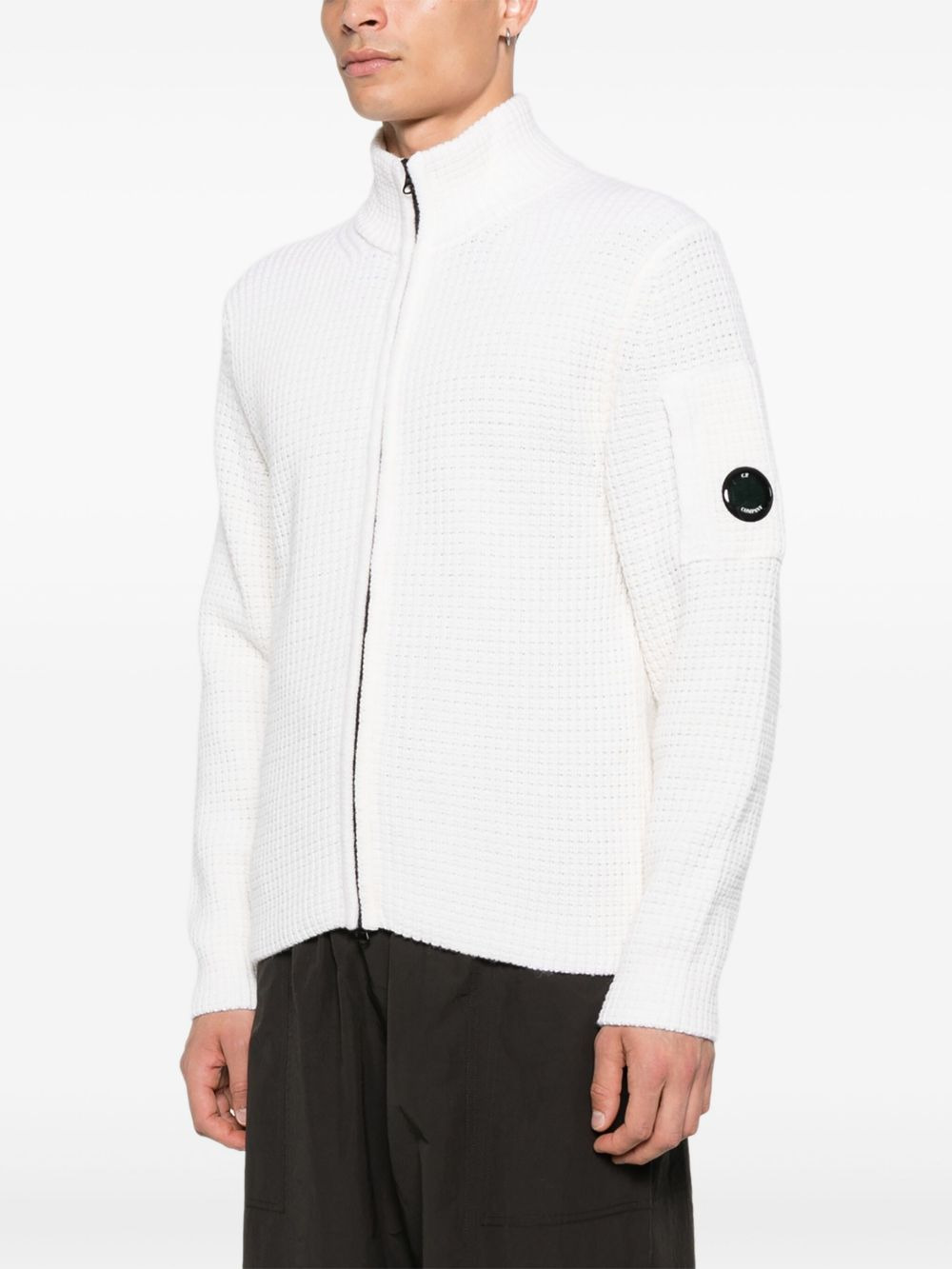 zip-front waffle-knit cardigan - 3