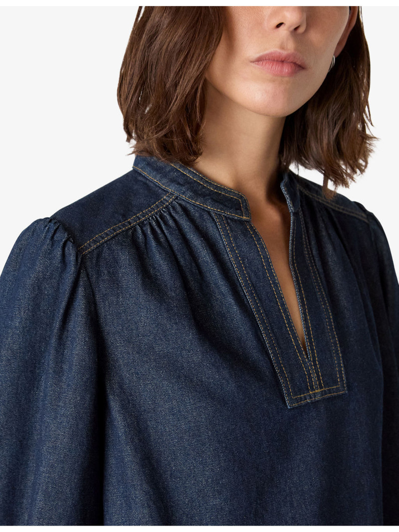 V-Neck Long-Sleeve Denim Mini Dress 4