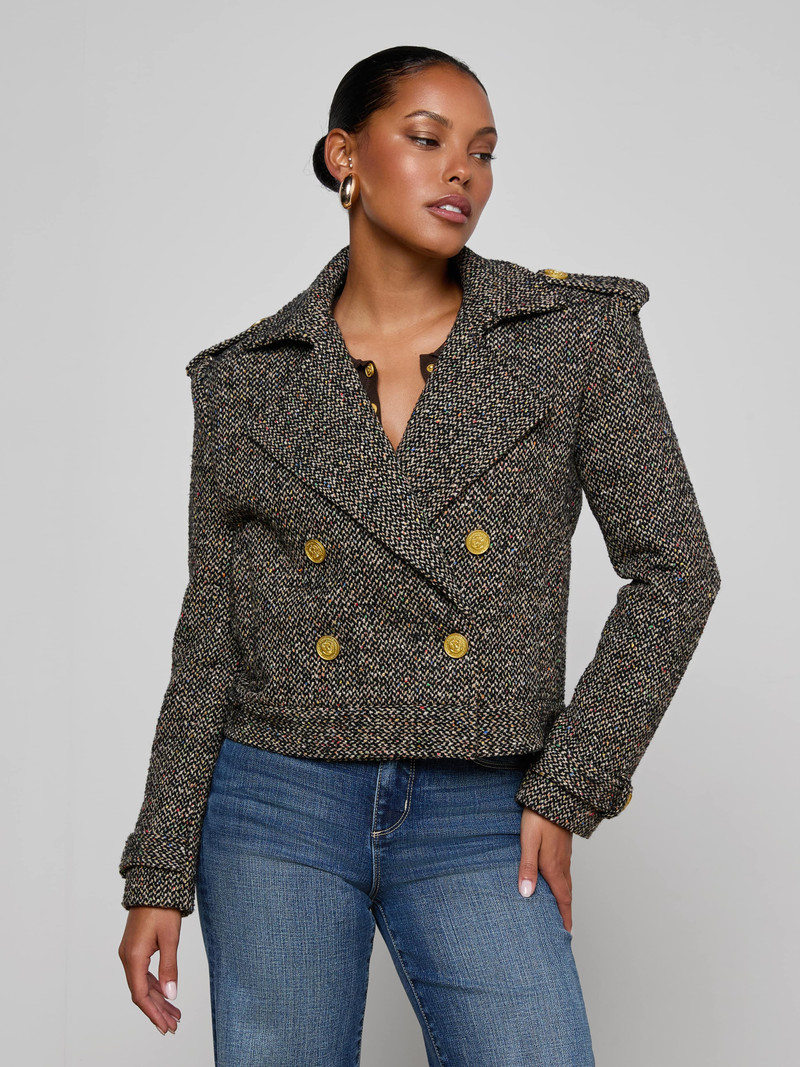 L'AGENCE Xoey Cropped Tweed Trench outlook