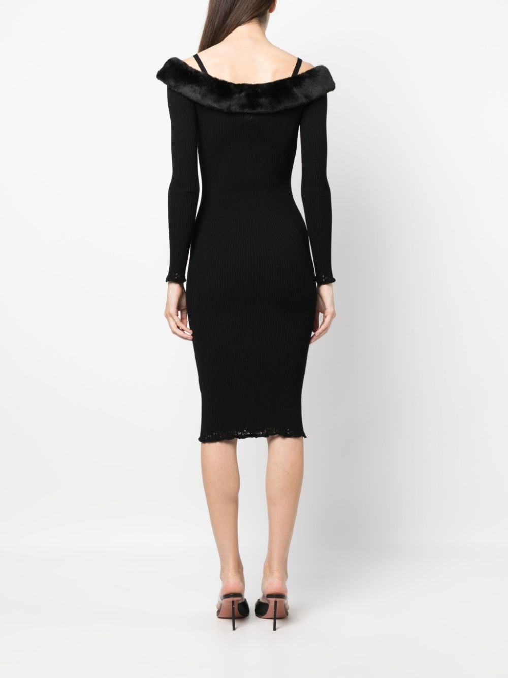 off-shoulder ribbed midi dress - 4