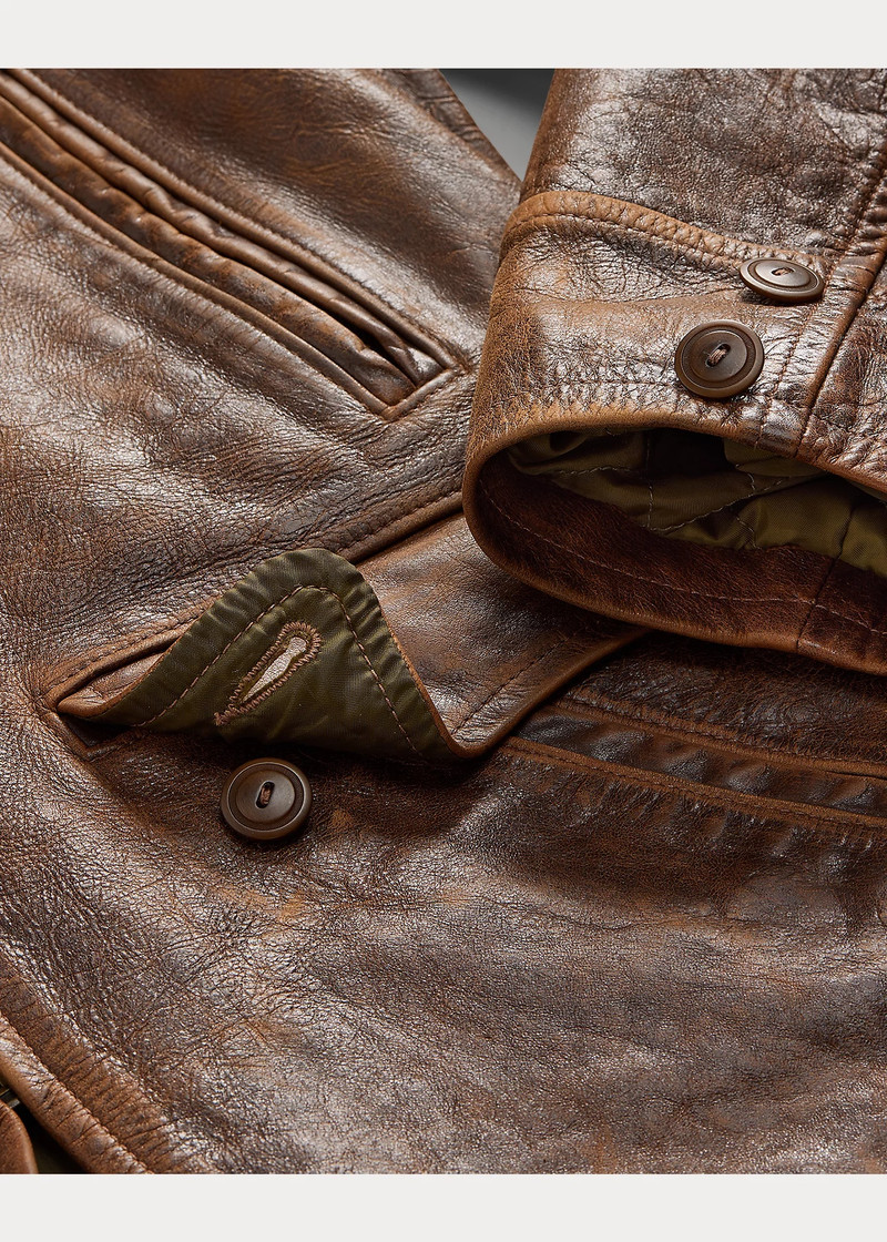 Shearling-Collar Leather Car Coat 4